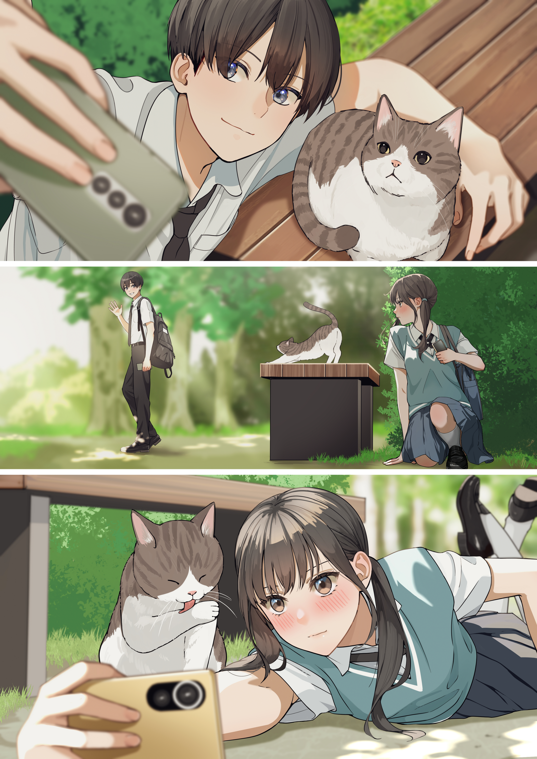 Indirect cat - Anime, Anime art, Anime memes, Original character, Selfie, cat