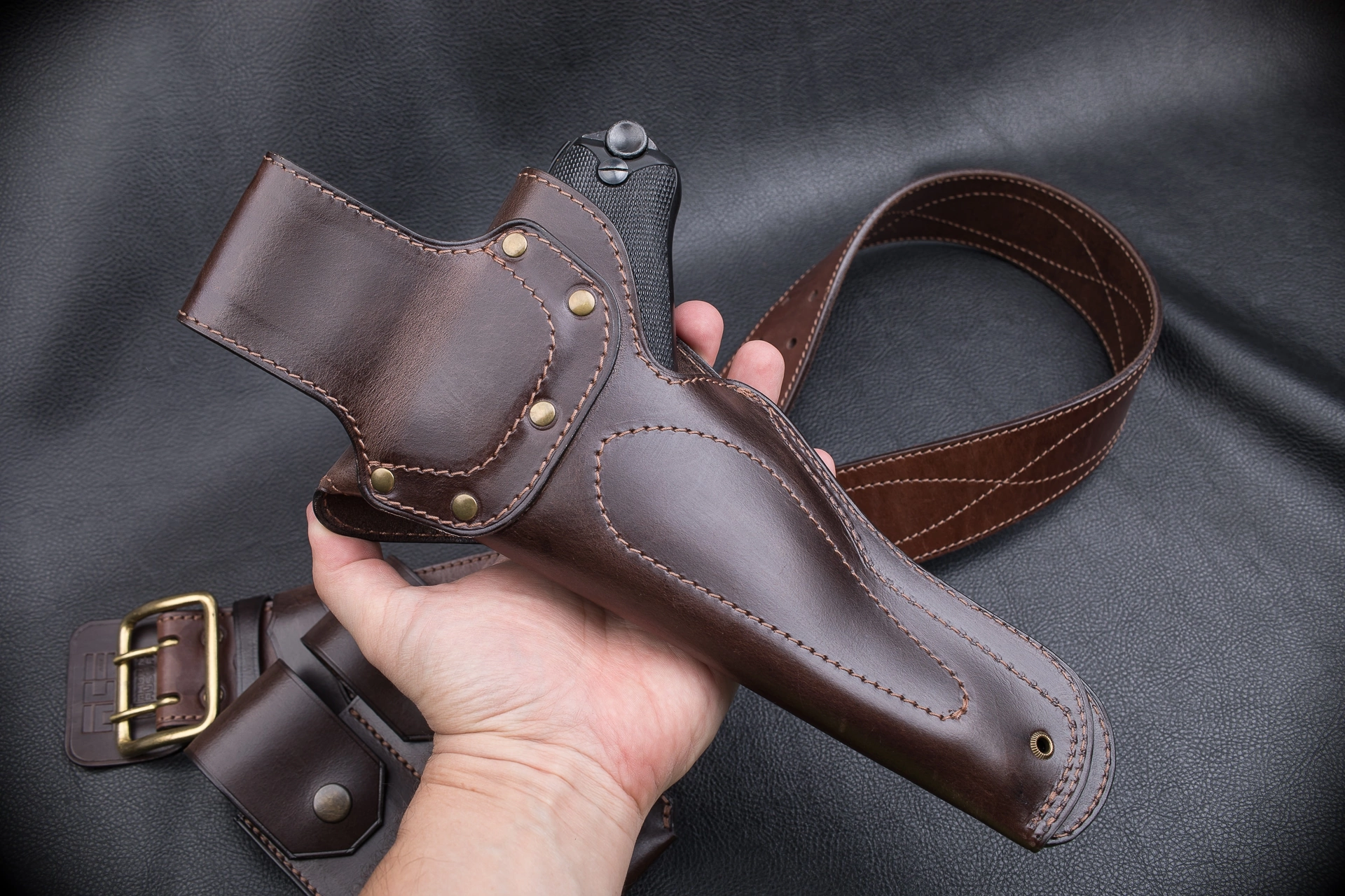 Luger P08 Old Army Style 1911 Holster - My, Holster, Natural leather, Order, Luger, Longpost, Needlework without process