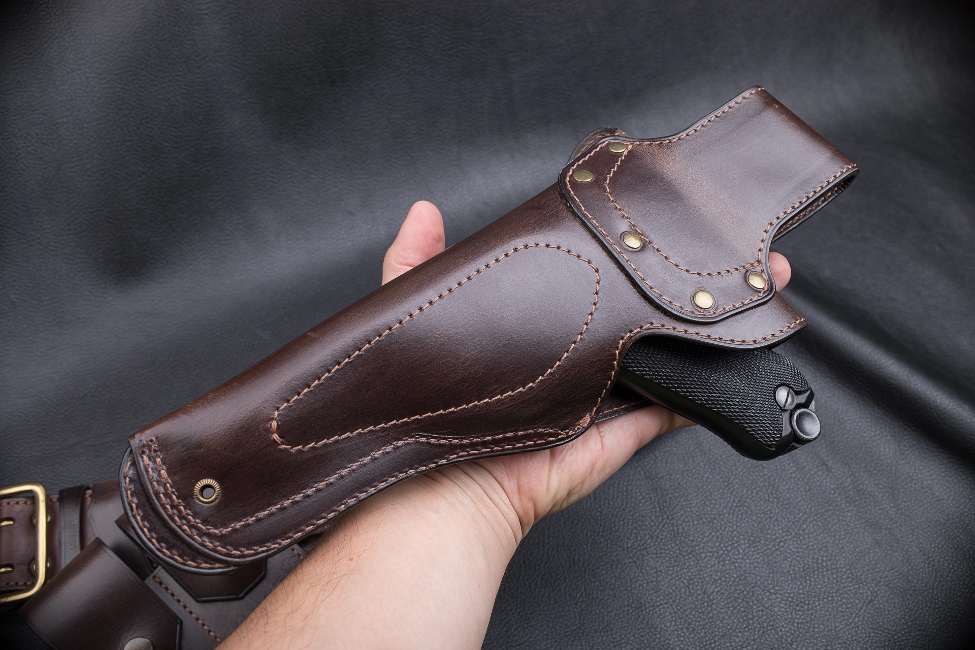 Luger P08 Old Army Style 1911 Holster - My, Holster, Natural leather, Order, Luger, Longpost, Needlework without process