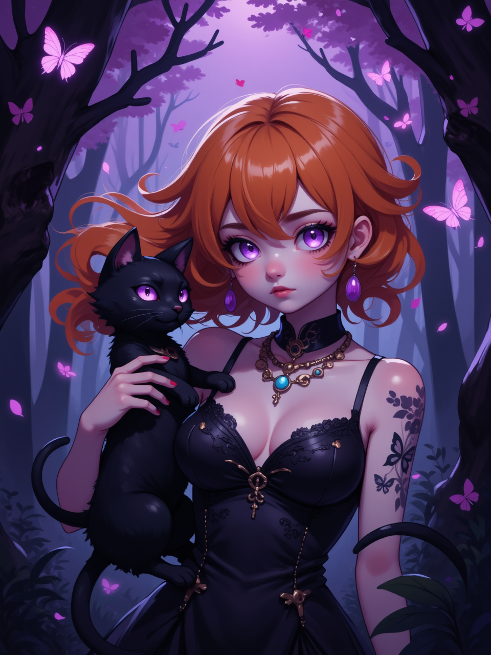 Neurotyanki #30 - My, Anime, Anime art, Neural network art, Flux, Original character, Нейронные сети, Stable diffusion, Redheads, Witches, Black cat, Longpost