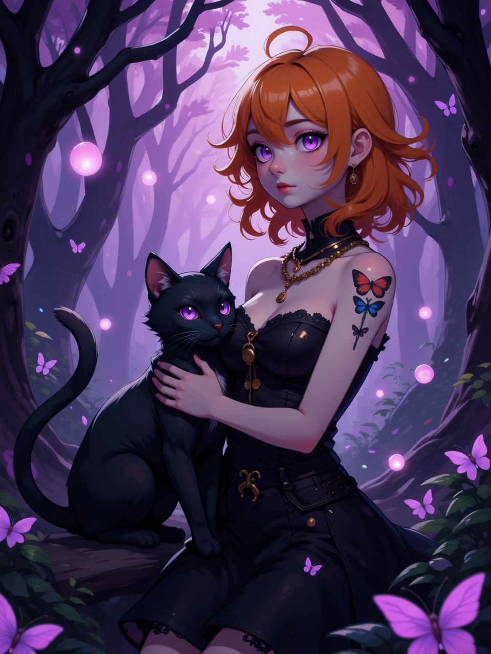 Neurotyanki #30 - My, Anime, Anime art, Neural network art, Flux, Original character, Нейронные сети, Stable diffusion, Redheads, Witches, Black cat, Longpost