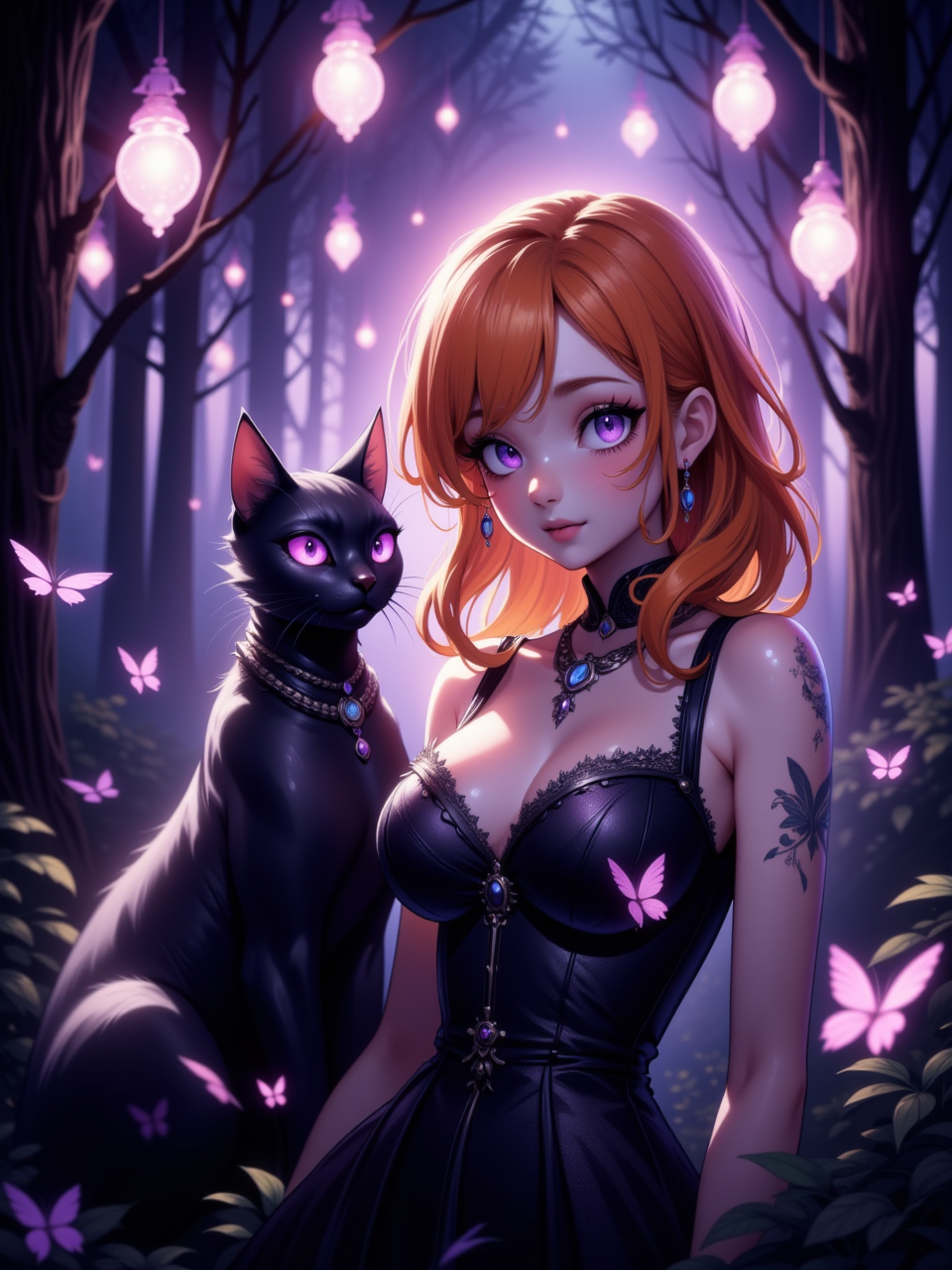 Neurotyanki #30 - My, Anime, Anime art, Neural network art, Flux, Original character, Нейронные сети, Stable diffusion, Redheads, Witches, Black cat, Longpost