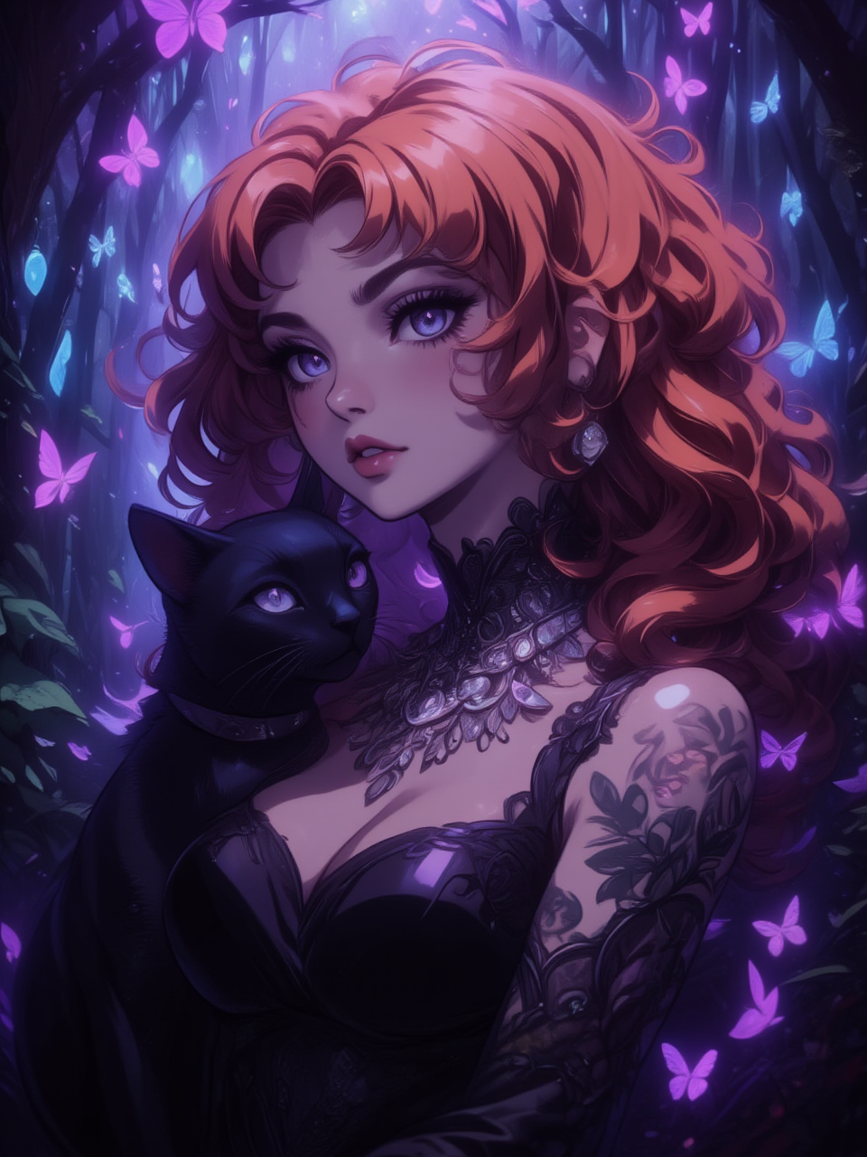 Neurotyanki #30 - My, Anime, Anime art, Neural network art, Flux, Original character, Нейронные сети, Stable diffusion, Redheads, Witches, Black cat, Longpost