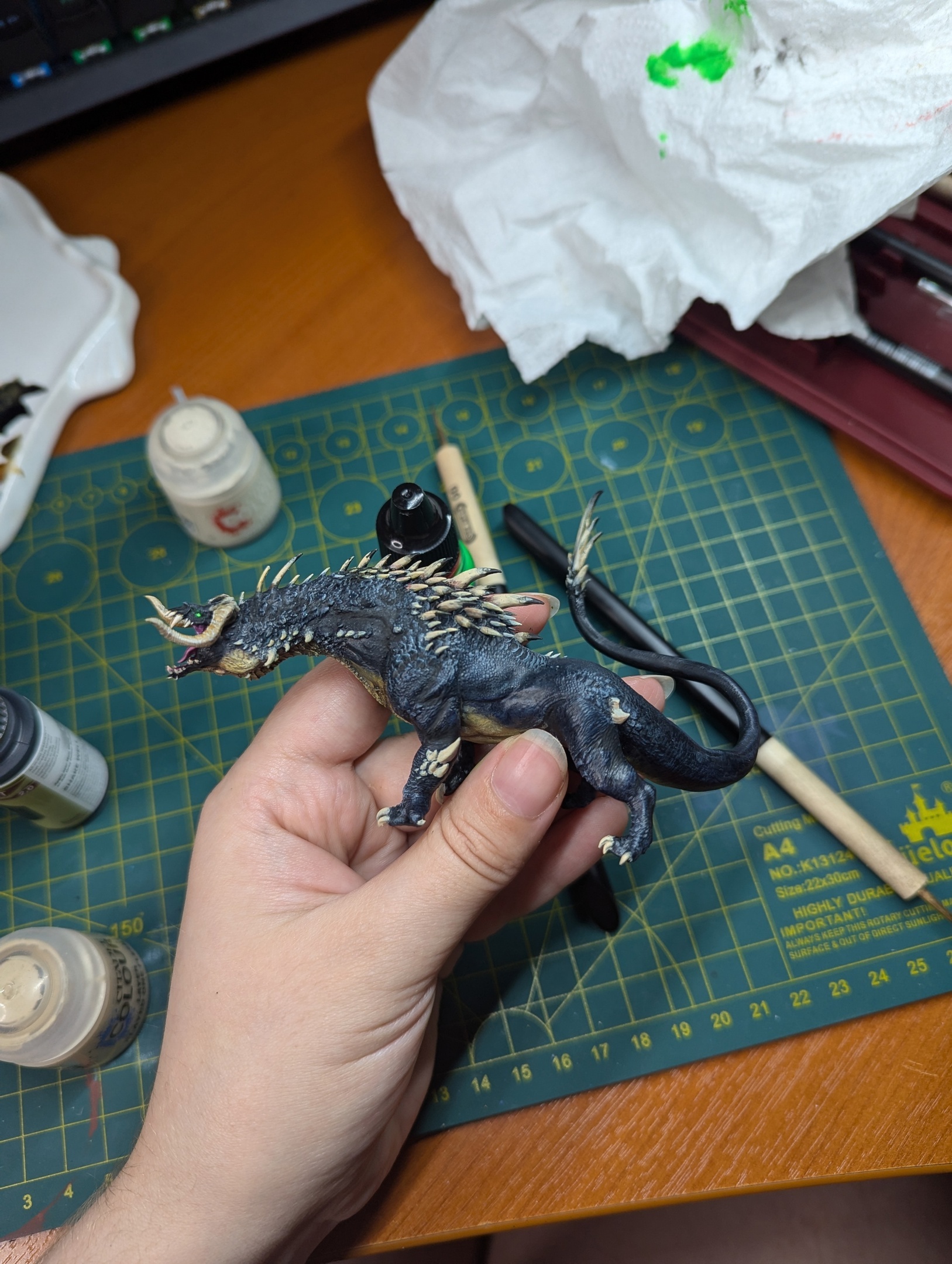 Black Dragon Drake (Pokras) - My, 3D печать, 3D printer, Craft, Painting, Miniature, Painting miniatures, Painting, Figurines, Handmade, Modeling, Longpost, Fantasy, Tabletop role-playing games, Dnd 5, Pathfinder