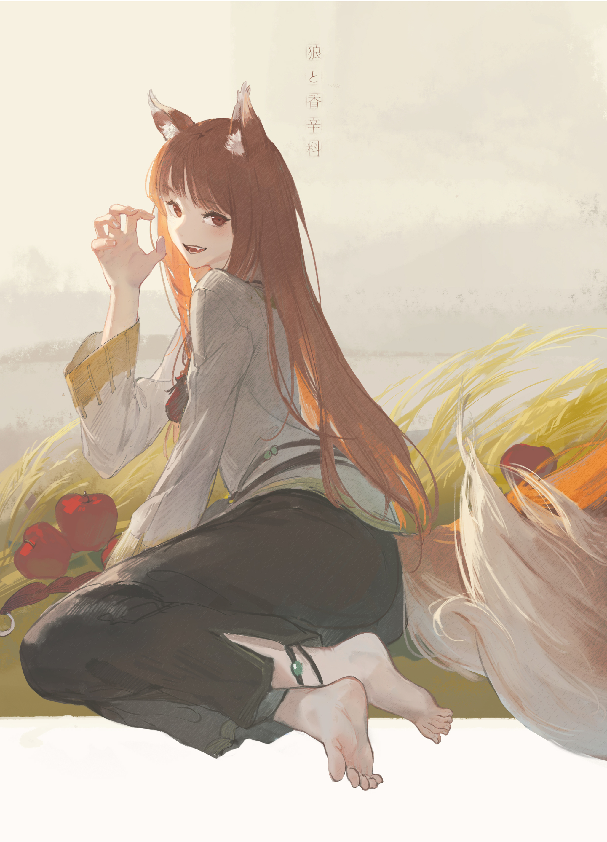 She-wolf - Anime art, Anime, Holo, Spice and wolf, Animal ears, Dobutsu, Wheat, Apples