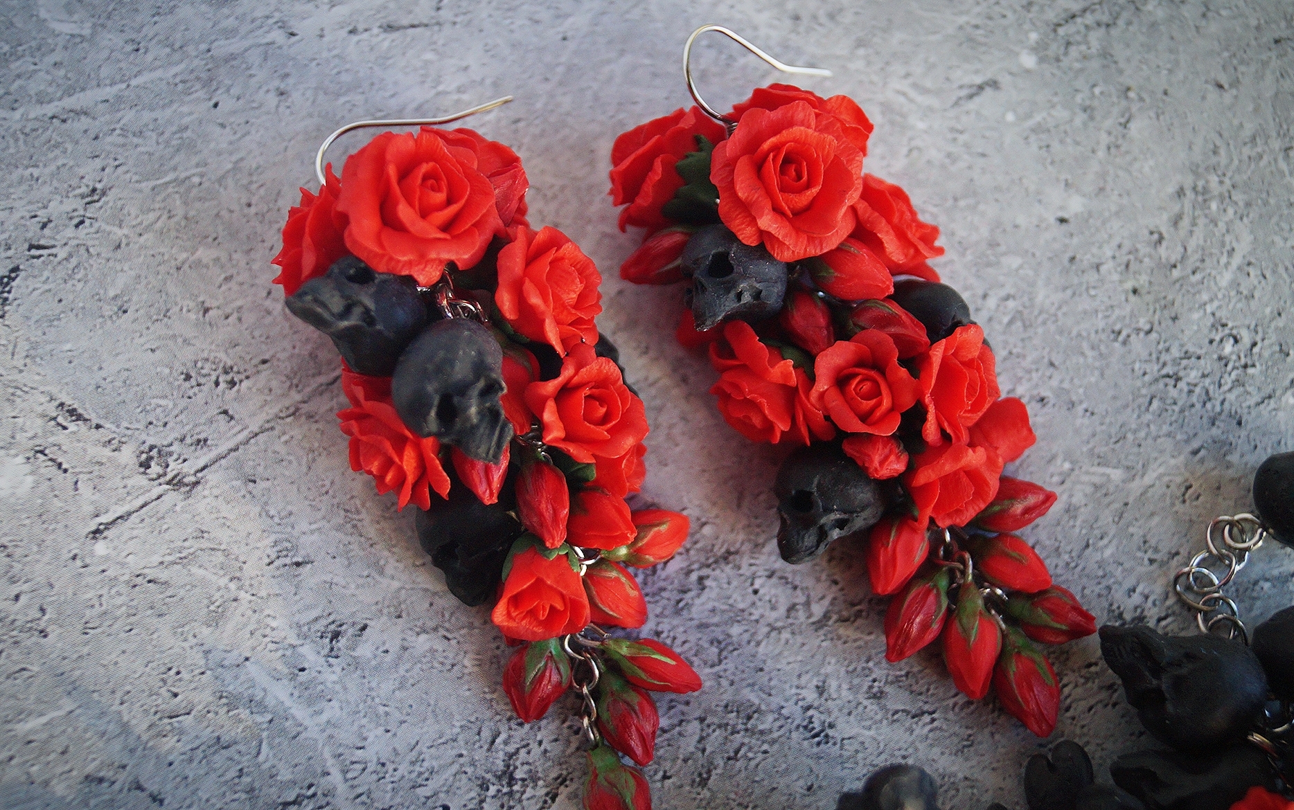 Skull and flower jewelry) - My, Polymer clay, Needlework without process, Scull, the Rose, Longpost