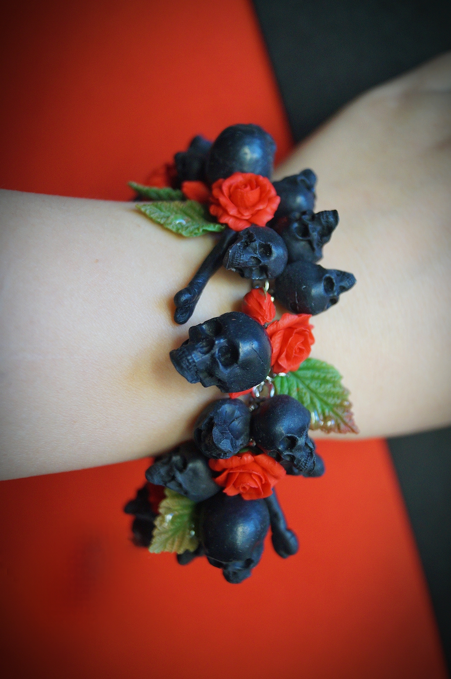 Skull and flower jewelry) - My, Polymer clay, Needlework without process, Scull, the Rose, Longpost