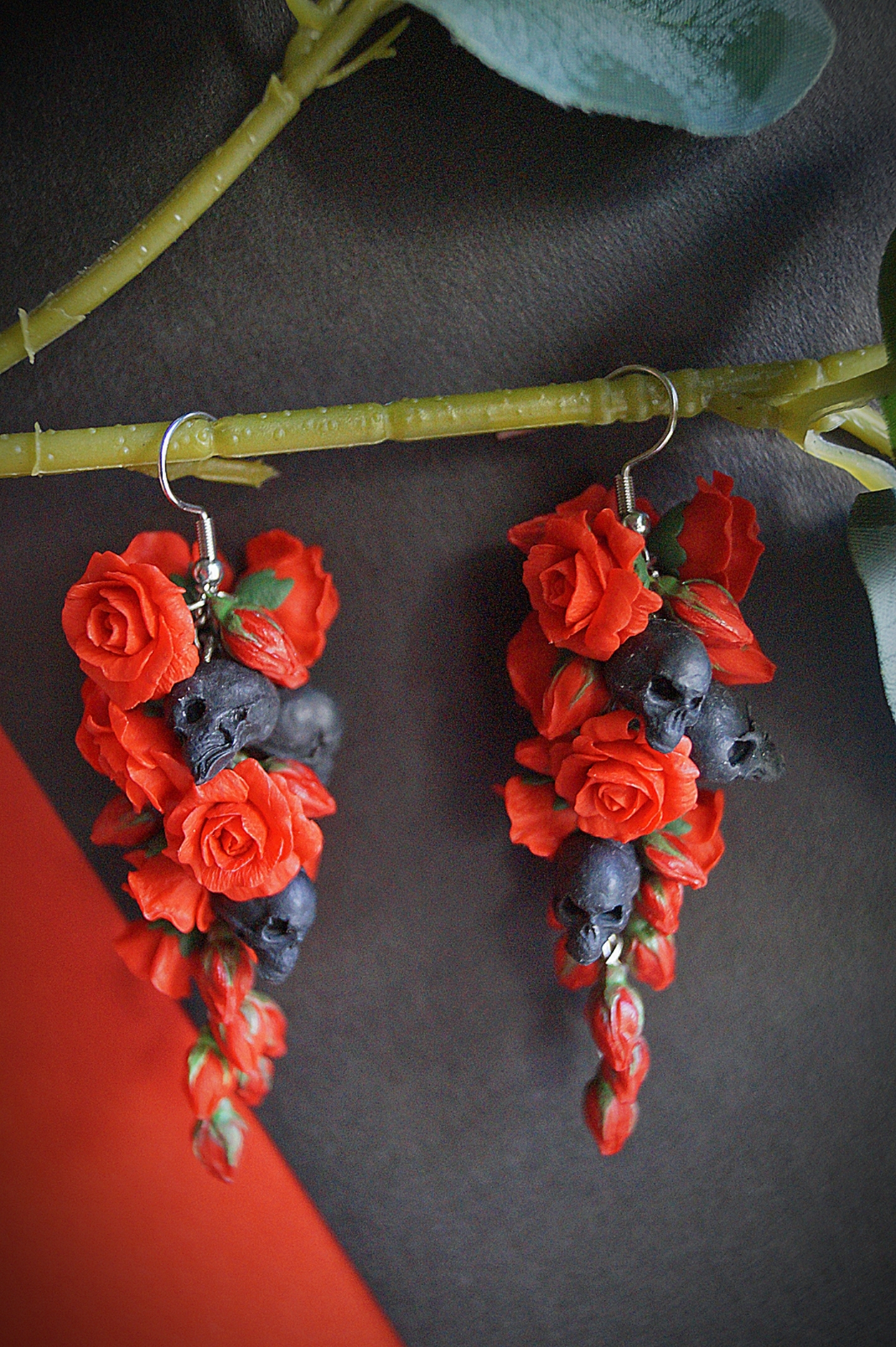 Skull and flower jewelry) - My, Polymer clay, Needlework without process, Scull, the Rose, Longpost