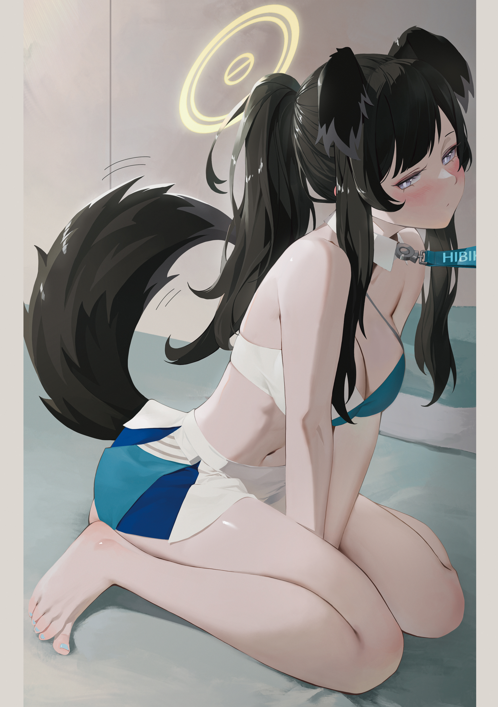 Tail - Anime art, Anime, Blue archive, Nekozuka Hibiki, Animal ears, Tail, Leash, Collar, Longpost