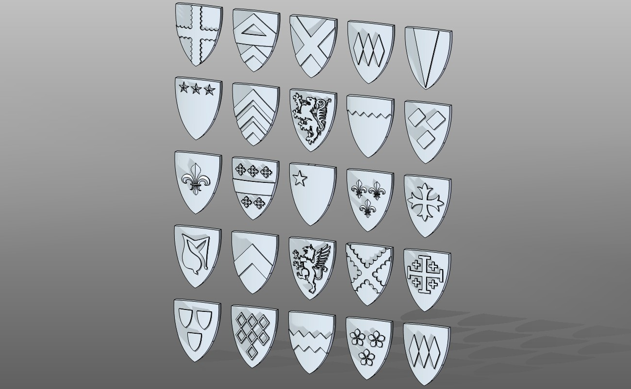 Set of shields in scale 1/72 - My, 3D modeling, 3D printer, 3D печать, Figurines, Shield, Middle Ages, Board games, Miniature