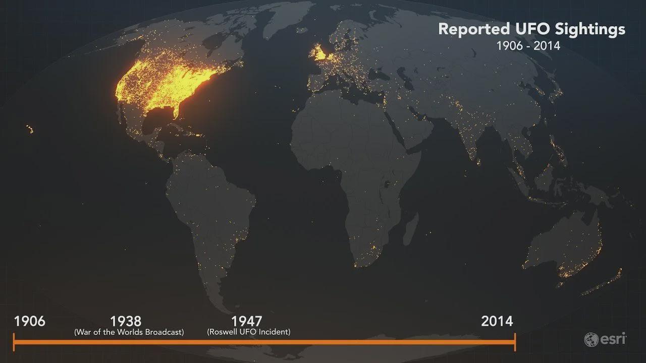 UFO Reports Around the World, 1906-2014 - UFO, Picture with text