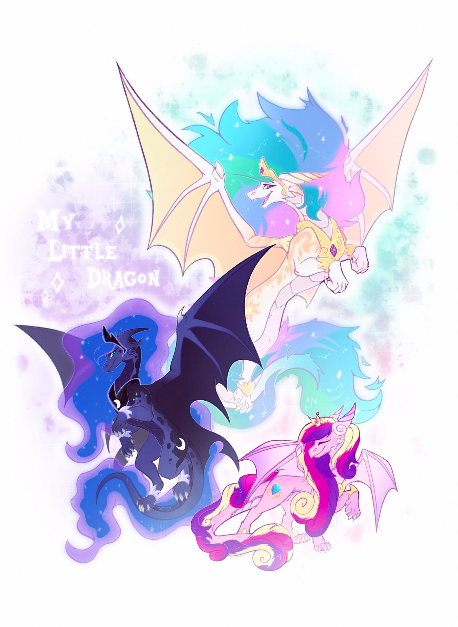 My little dragon - My Little Pony, PonyArt, Princess Luna, Princess Cadance, Princess Celestia, Дракон, Twilight sparkle, Rarity, Applejack, Fluttershy, Rainbow Dash, Pinkie Pie, Длиннопост