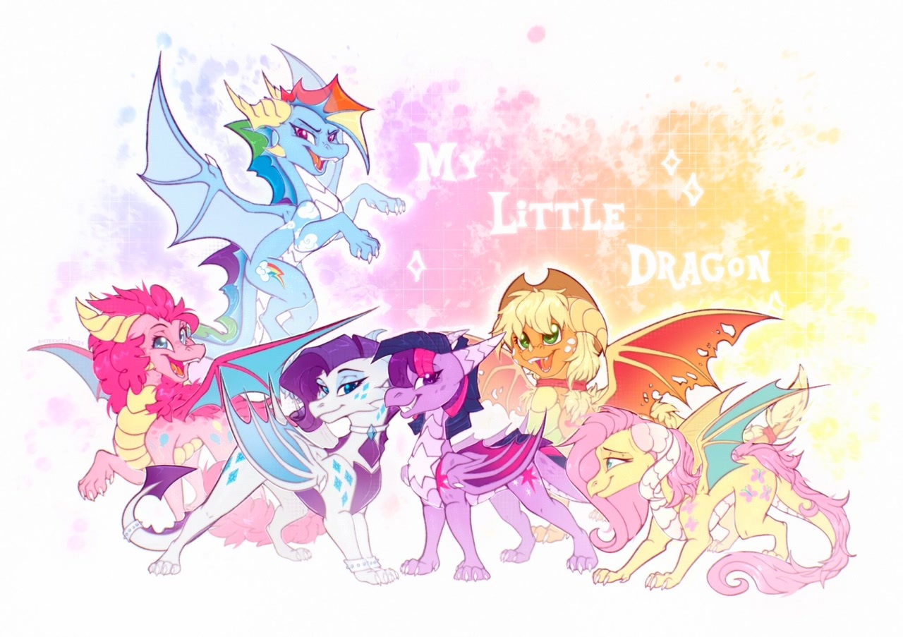 My little dragon - My Little Pony, PonyArt, Princess Luna, Princess Cadance, Princess Celestia, Дракон, Twilight sparkle, Rarity, Applejack, Fluttershy, Rainbow Dash, Pinkie Pie, Длиннопост