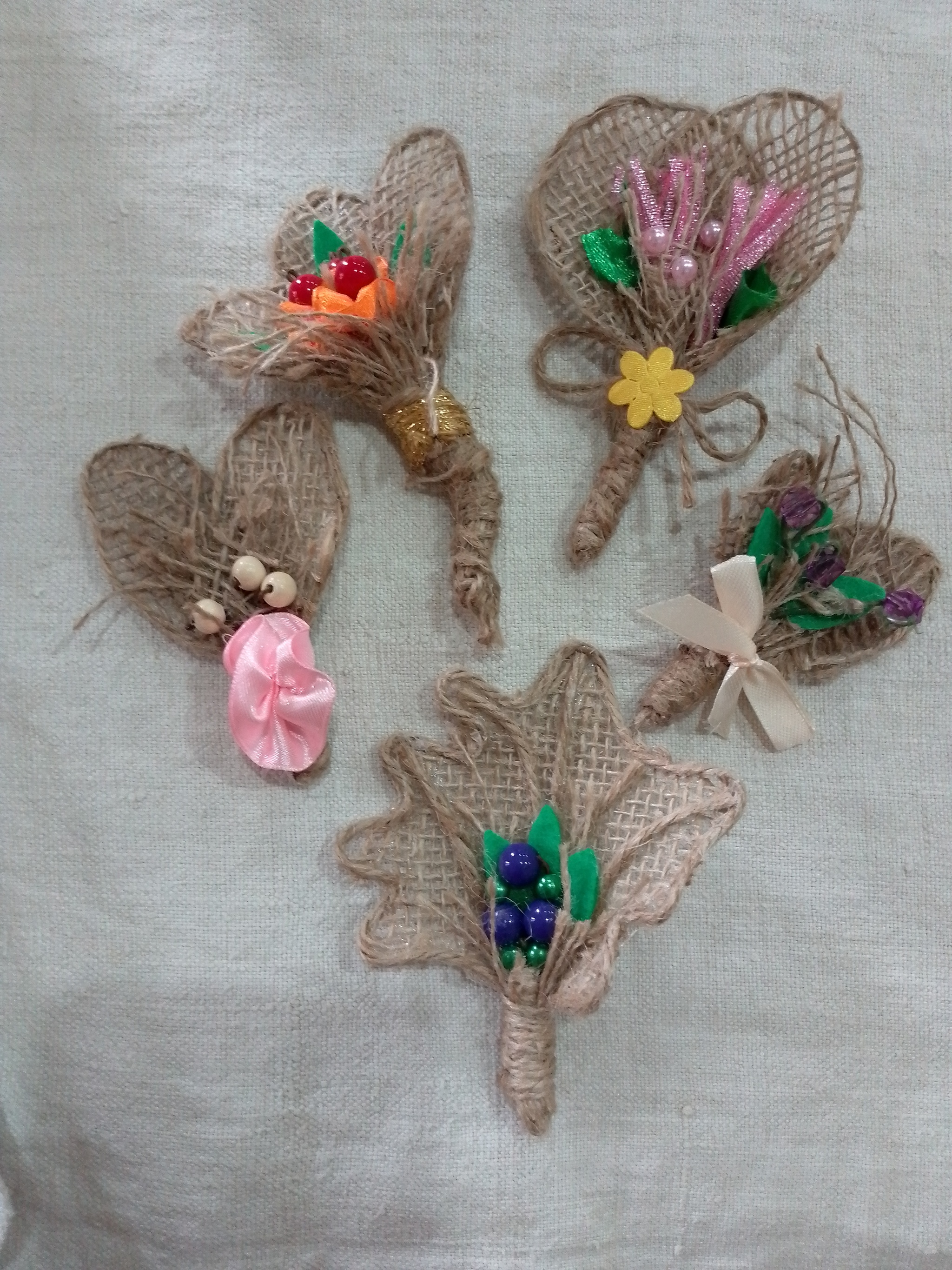 Boutonnieres made of jute and burlap - Needlework without process, Creation, Boutonniere, Handmade