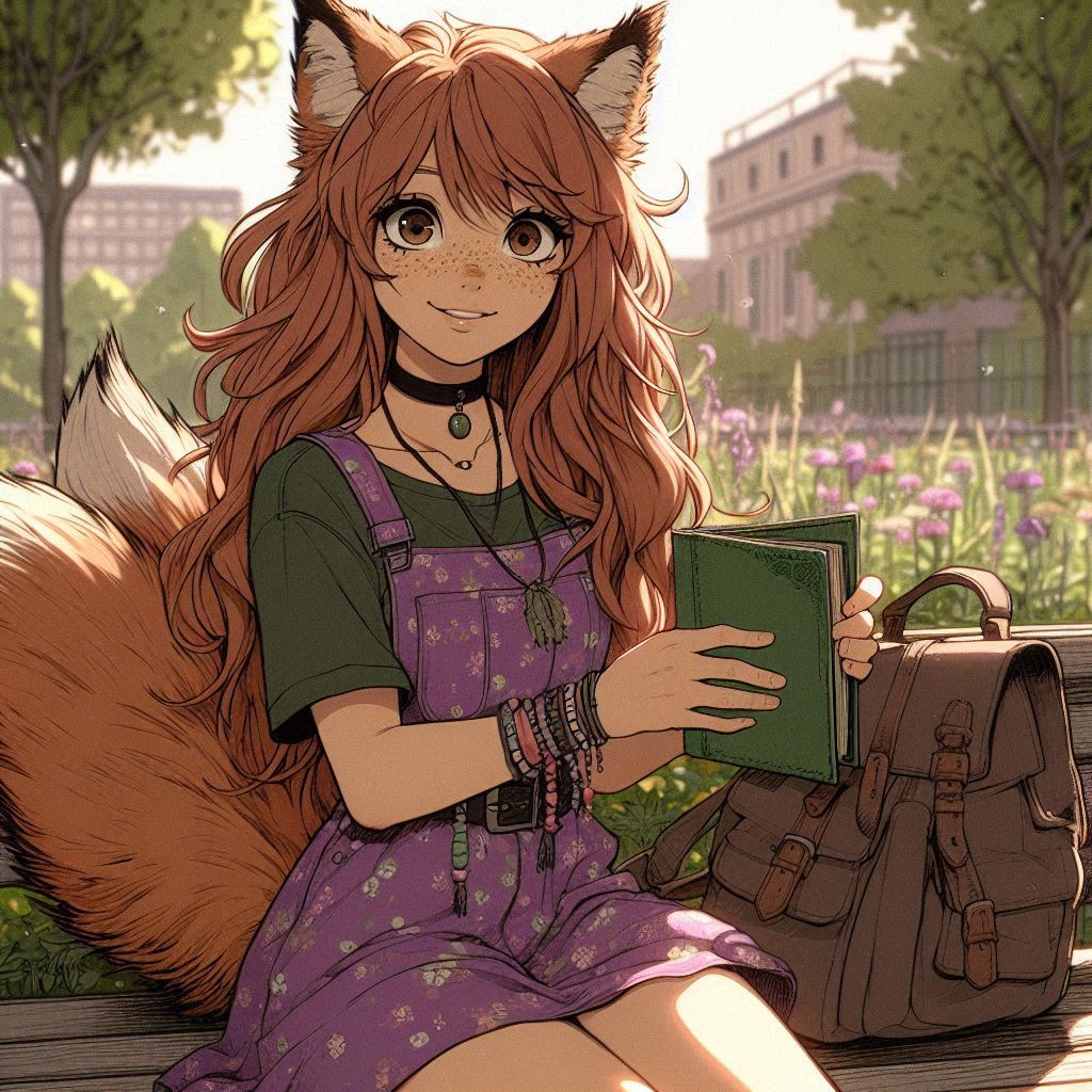 Встреча с мамой - Моё, Арты нейросетей, Арт, Anime Art, Нейронные сети, Animal Ears, Девушки, Аниме, Original Character, Кицунэ, Хвост, Рыжие, Веснушки, Поездка, Встреча, Ginger & White, Длиннопост