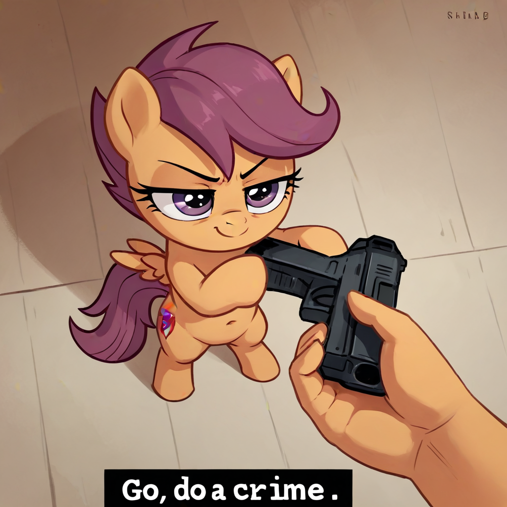 No gun? - My little pony, Neural network art, Scootaloo