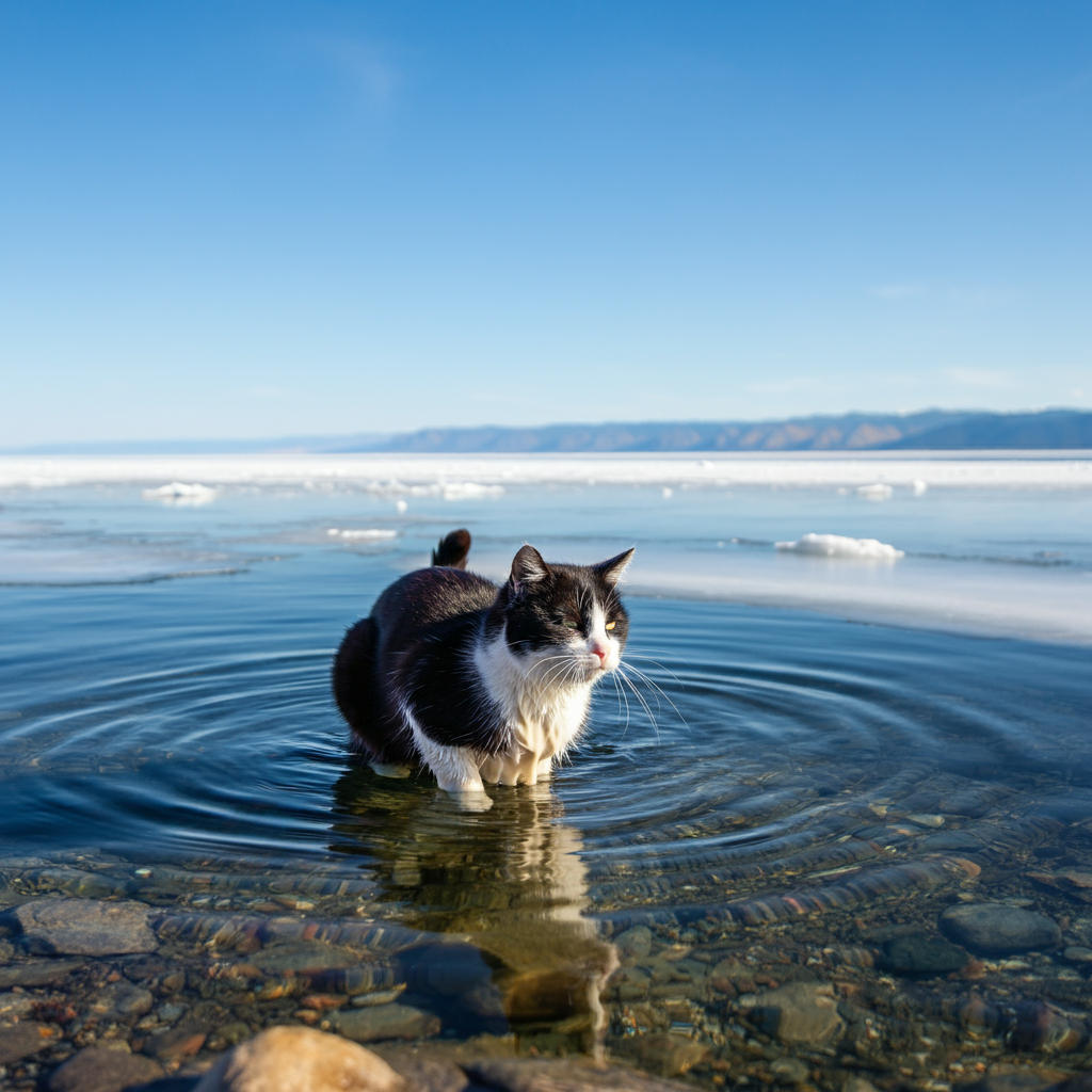 My cat is swimming in Baikal - My, Images, Baikal, Lake, cat, The photo