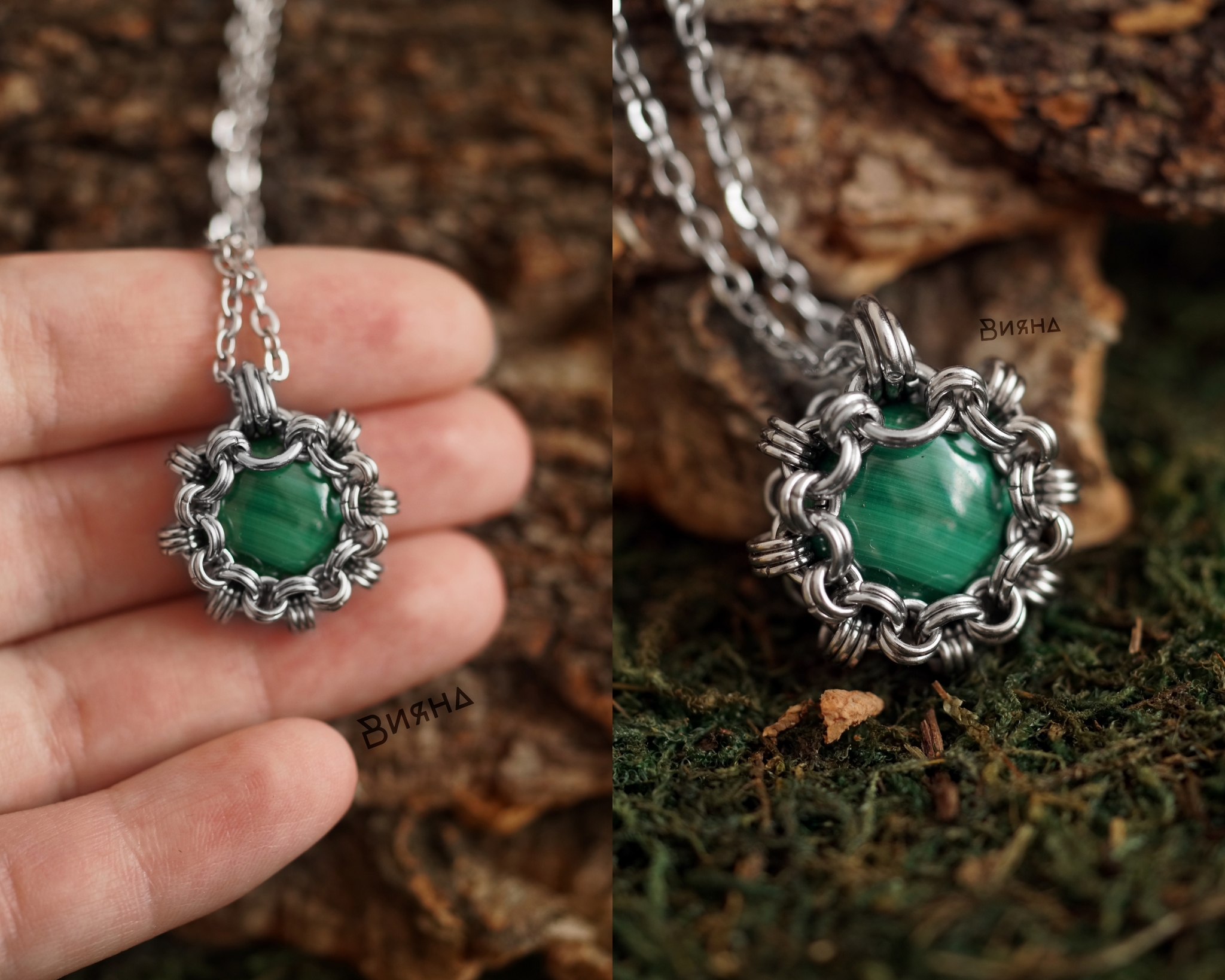 New stones in chainmail - My, Chain weaving, Chain mail jewelry, Natural stones, Decoration, Mystical decorations, Wire jewelry, Wire wrap, A rock, Malachite, Sodalite, Turquoise, Handmade, Needlework without process, Needlework, Craftsmanship, Pendant, Presents, Longpost