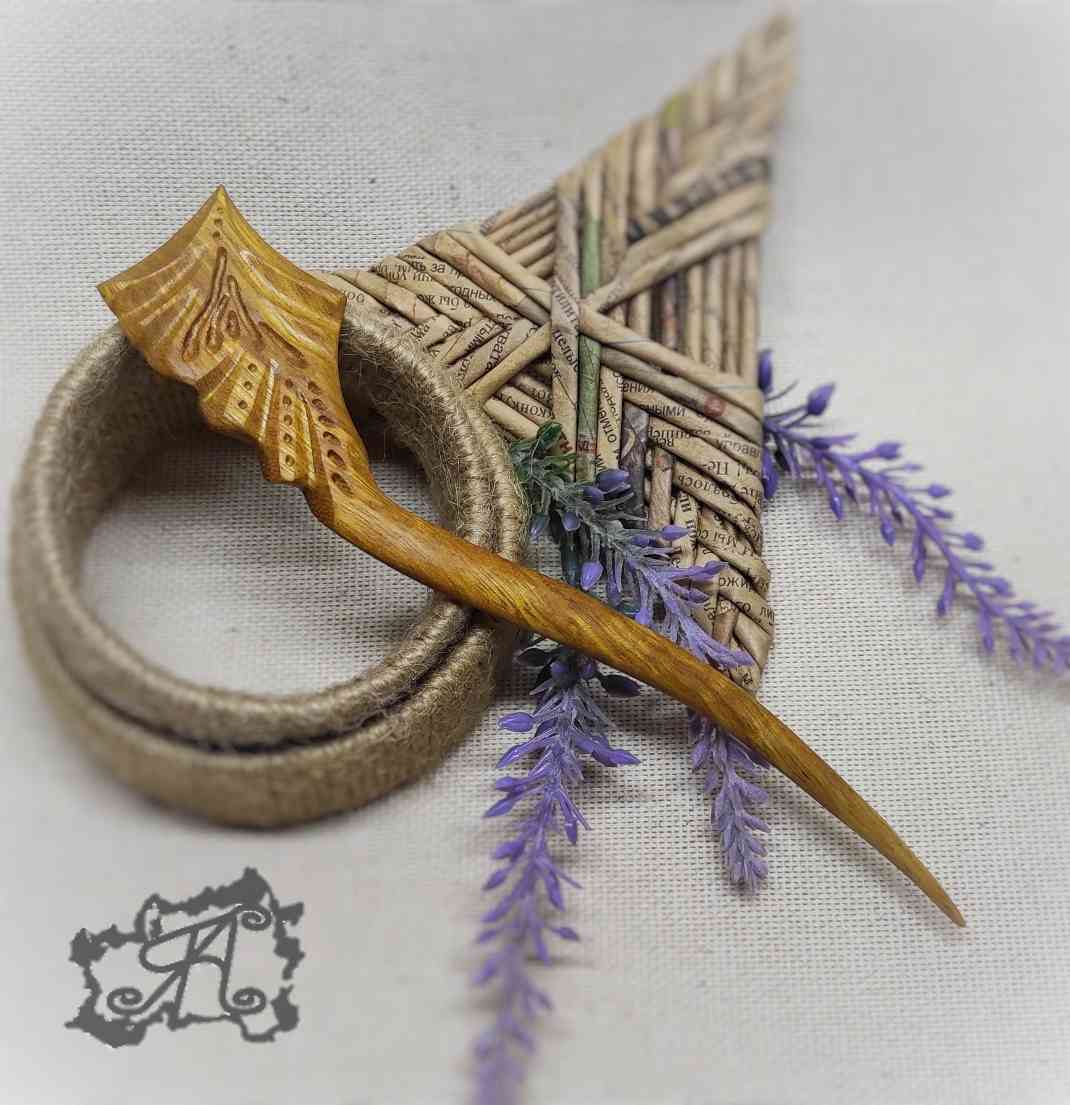 Hairpin - My, Handmade, Accessories, Woodworking, Decoration, Прическа, Longpost, Needlework without process