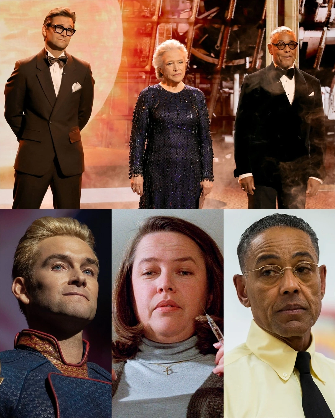 Some villains were gathered - Anthony Starr, Kathy Bates, Giancarlo Esposito, Actors and actresses, Celebrities, Collage, Emmy Awards, Homelander (Boys TV series), Misery, Breaking Bad