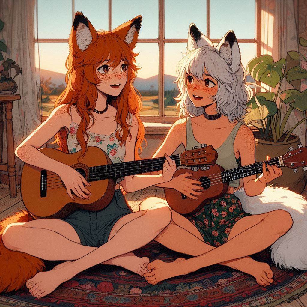 Letter to Mom - My, Neural network art, Art, Anime art, Girls, Нейронные сети, Anime, Original character, Kitsune, Animal ears, Tail, Redheads, Freckles, Letter, Ginger & White, Longpost