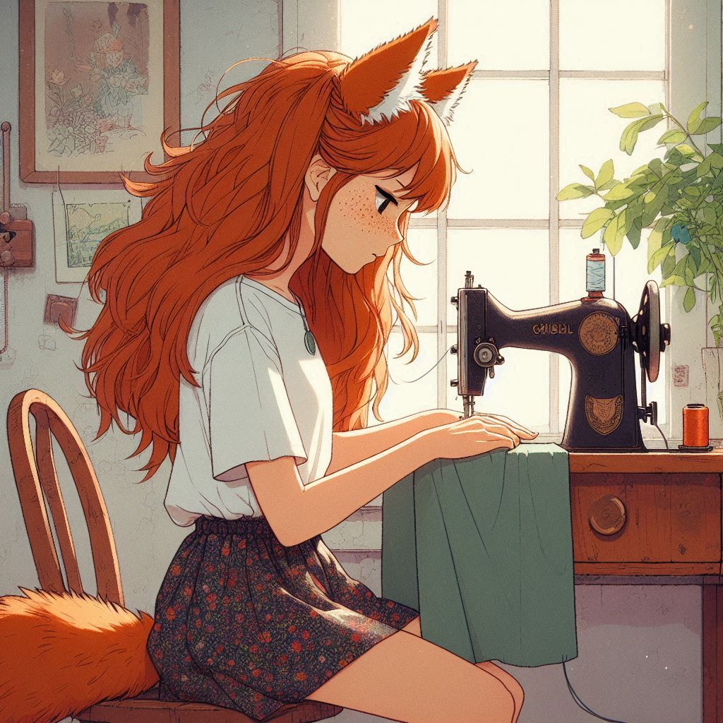 Letter to Mom - My, Neural network art, Art, Anime art, Girls, Нейронные сети, Anime, Original character, Kitsune, Animal ears, Tail, Redheads, Freckles, Letter, Ginger & White, Longpost