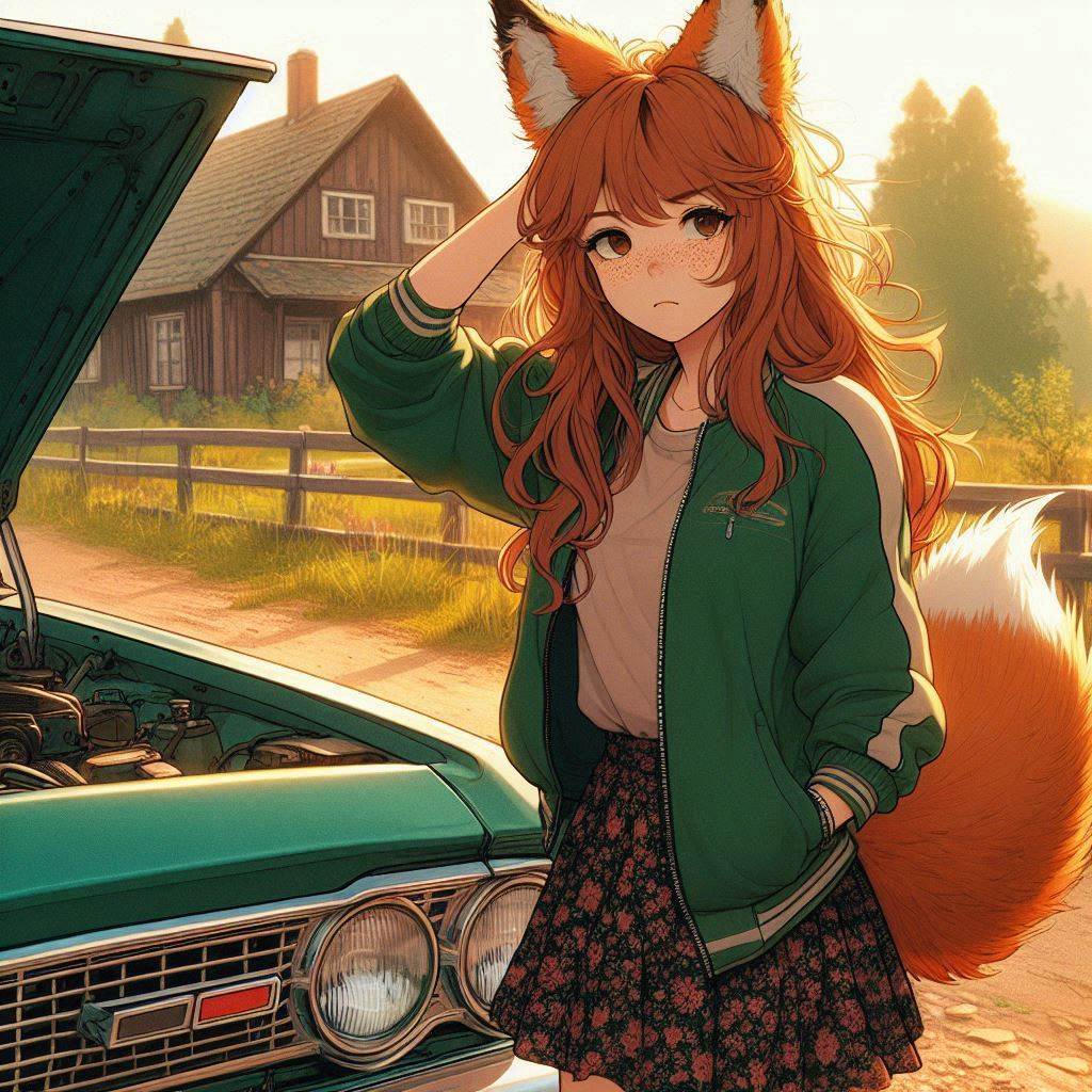 Letter to Mom - My, Neural network art, Art, Anime art, Girls, Нейронные сети, Anime, Original character, Kitsune, Animal ears, Tail, Redheads, Freckles, Letter, Ginger & White, Longpost