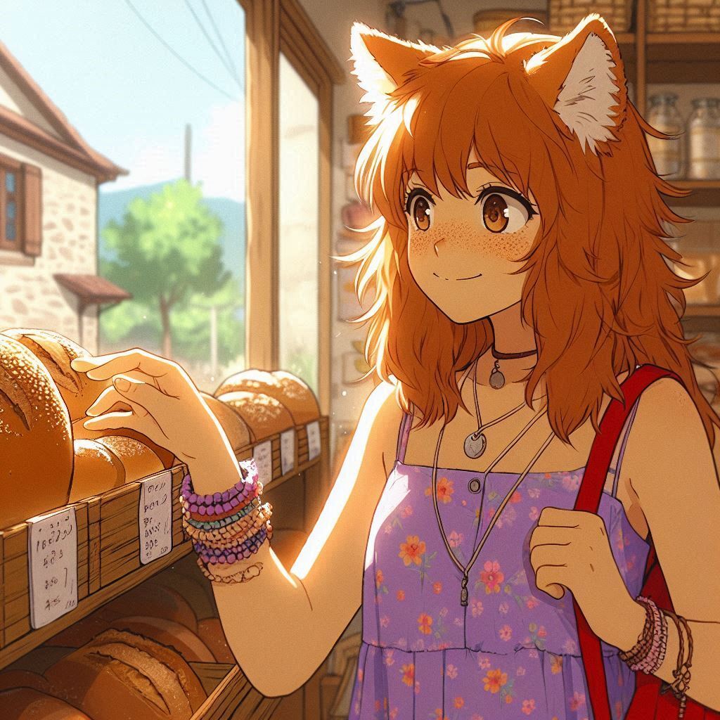 Letter to Mom - My, Neural network art, Art, Anime art, Girls, Нейронные сети, Anime, Original character, Kitsune, Animal ears, Tail, Redheads, Freckles, Letter, Ginger & White, Longpost