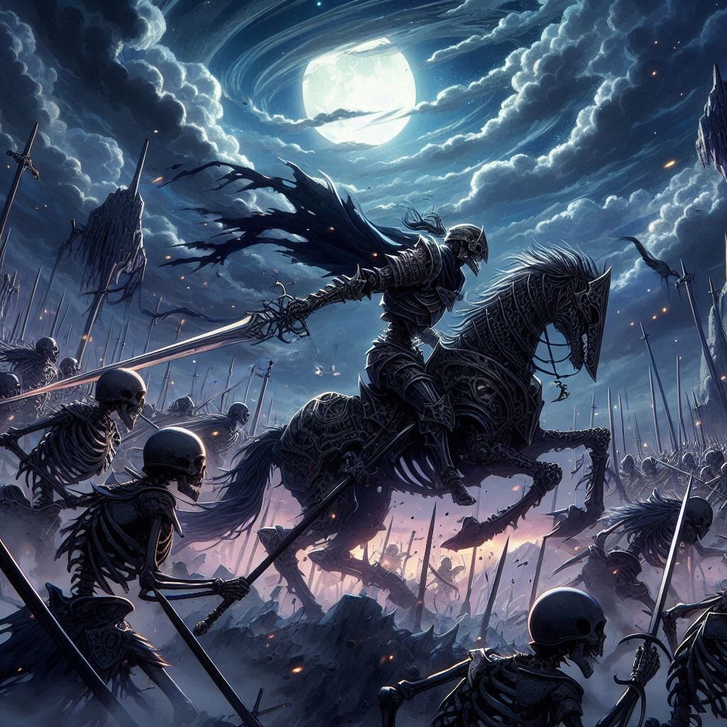 The King of the Dead is coming... - Art, Fantasy, Neural network art, Undead, Necromancy, Vampires, Knights, Longpost