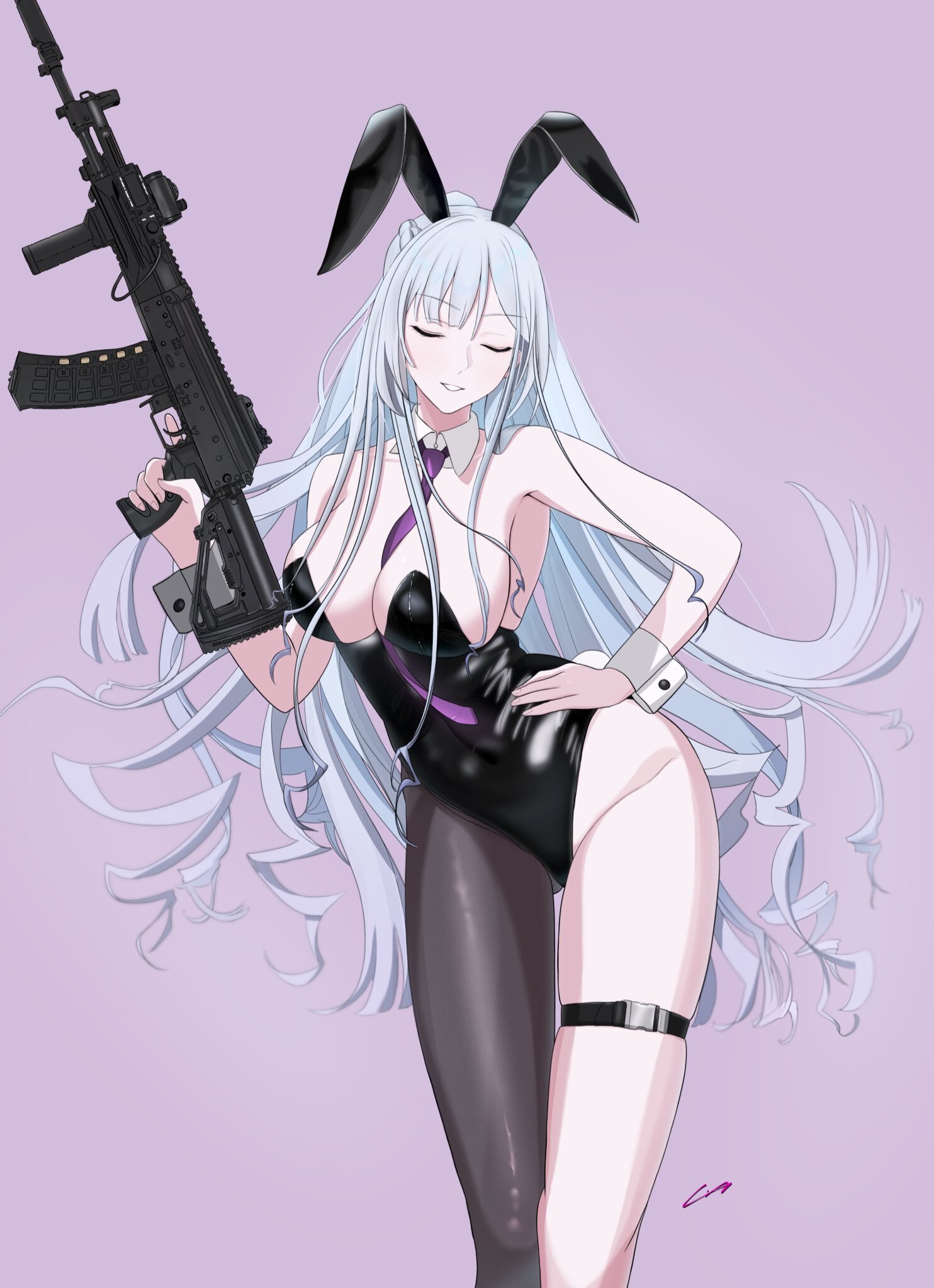 Ak-12 #001 - Anime, Anime art, Ak-12, Girls, Long hair, Bodysuit, Tie, Smile