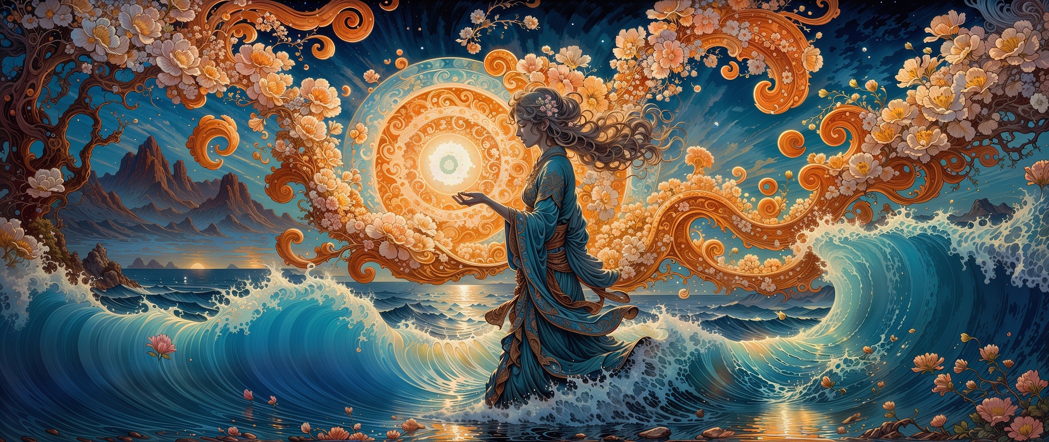 Water Maiden - My, Neural network art, Art, Desktop wallpaper