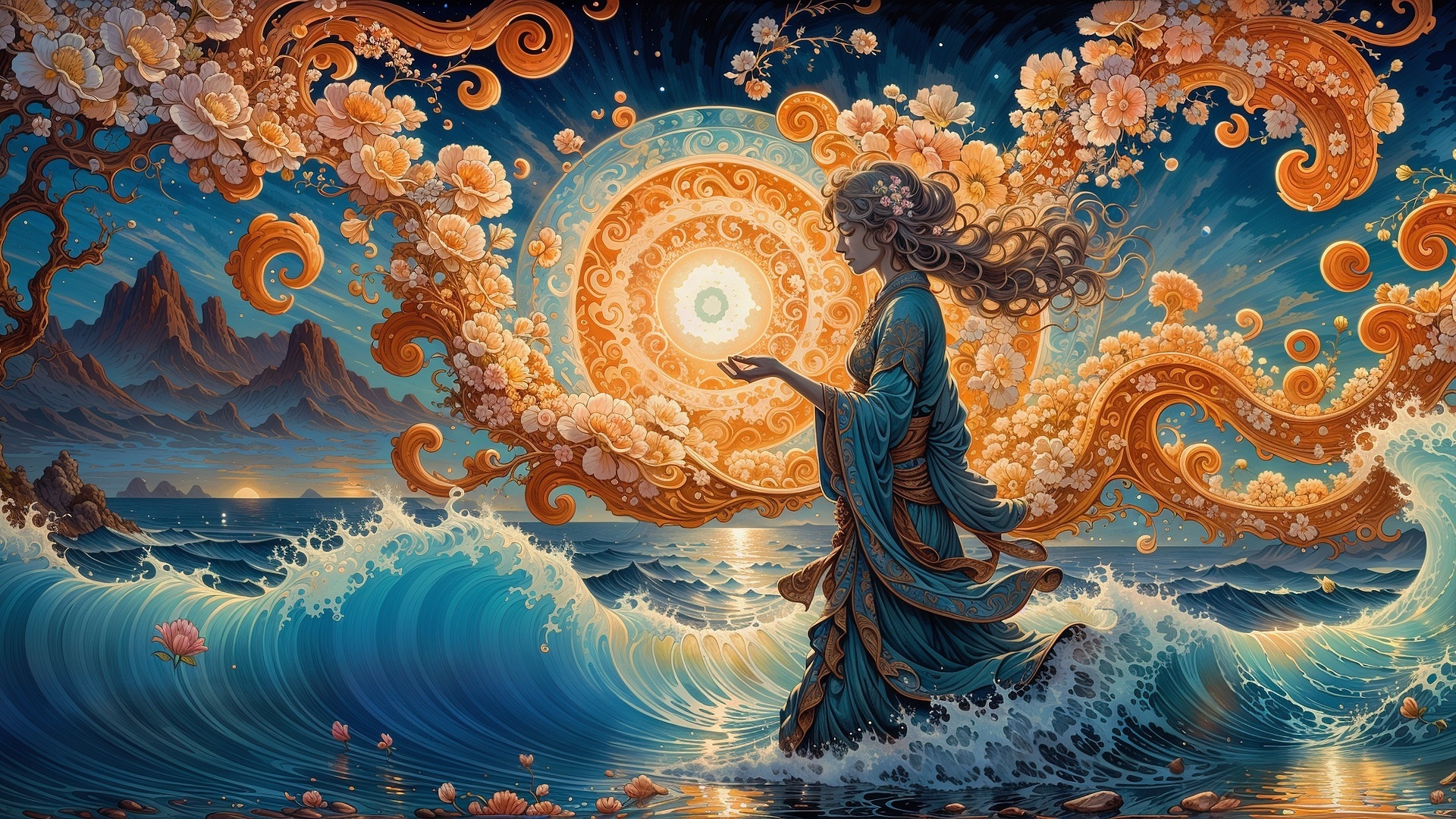 Water Maiden - My, Neural network art, Art, Desktop wallpaper