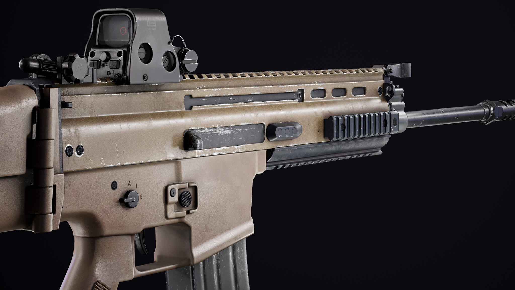 FN Scar - My, Blender, 3D, 3D modeling, FN scar, Computer graphics, Digital, Low poly, Substance painter, Marmoset Toolbag, Design, Visualization, Render, Longpost