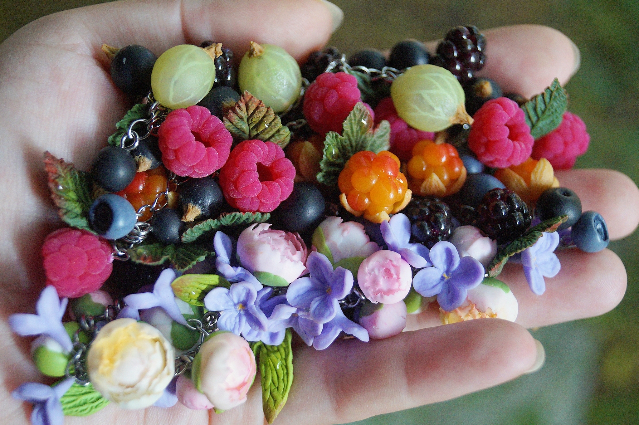 Bracelets with berries and flowers, handmade - My, Sale, A bracelet, Polymer clay, Needlework without process, Handmade, Longpost, Friday tag is mine