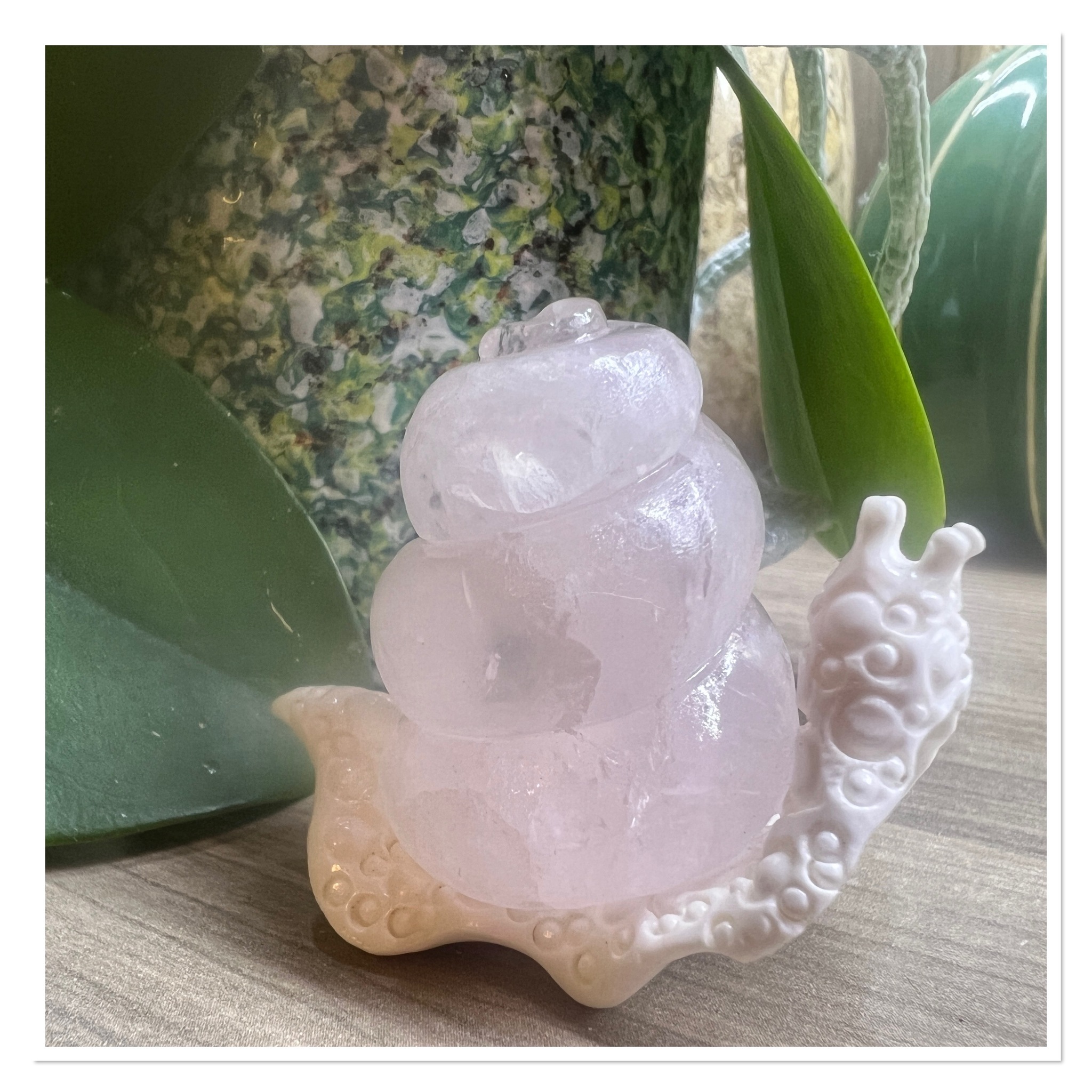 Rose Quartz Snail - My, Needlework with process, With your own hands, Friday tag is mine, Needlework, Rose Quartz, Snail, Achatina, Stone carving, Thread, Longpost