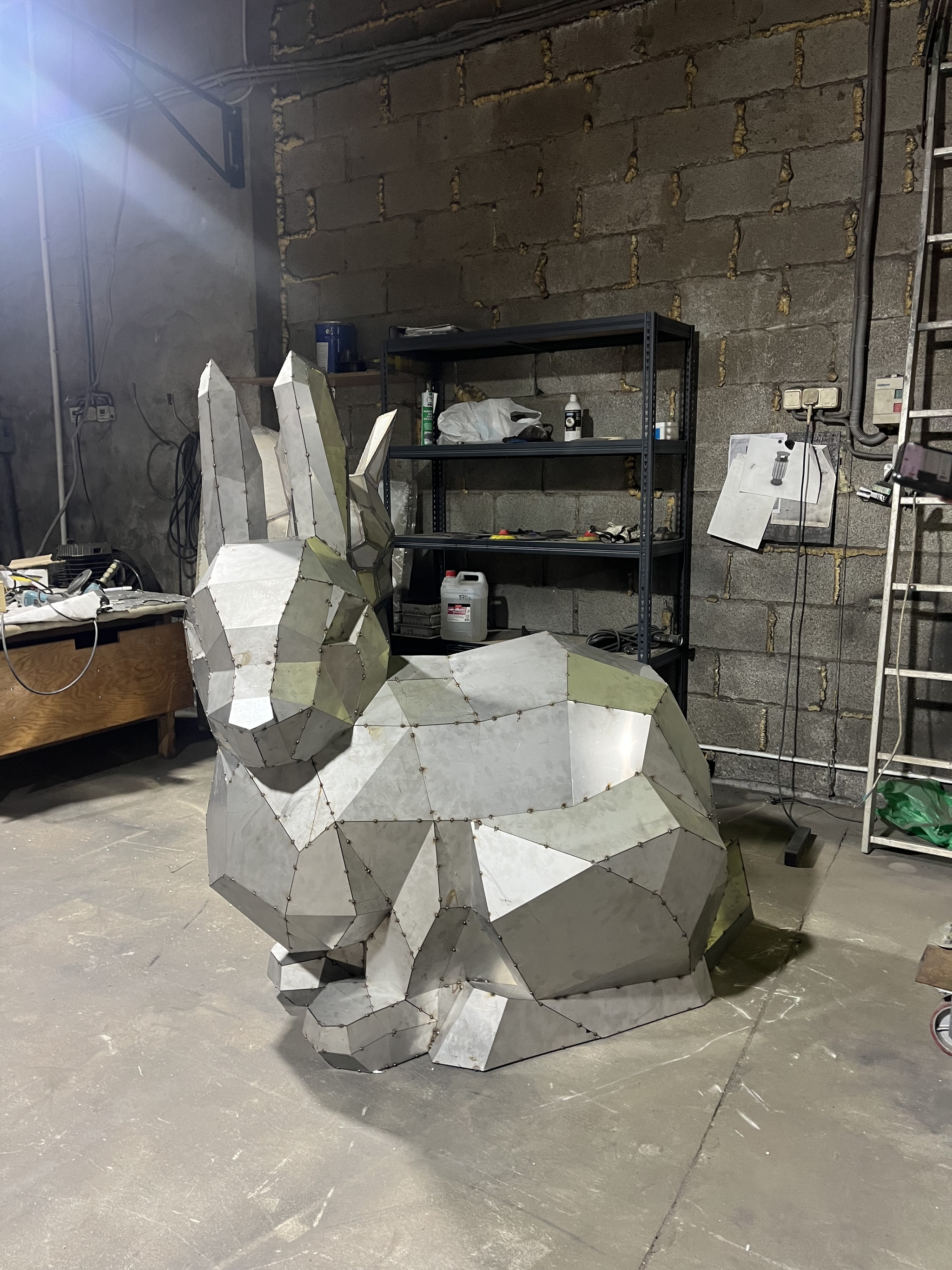 Bunny - My, Hare, Low poly, Art, Sculpture, Argon, Stainless steel