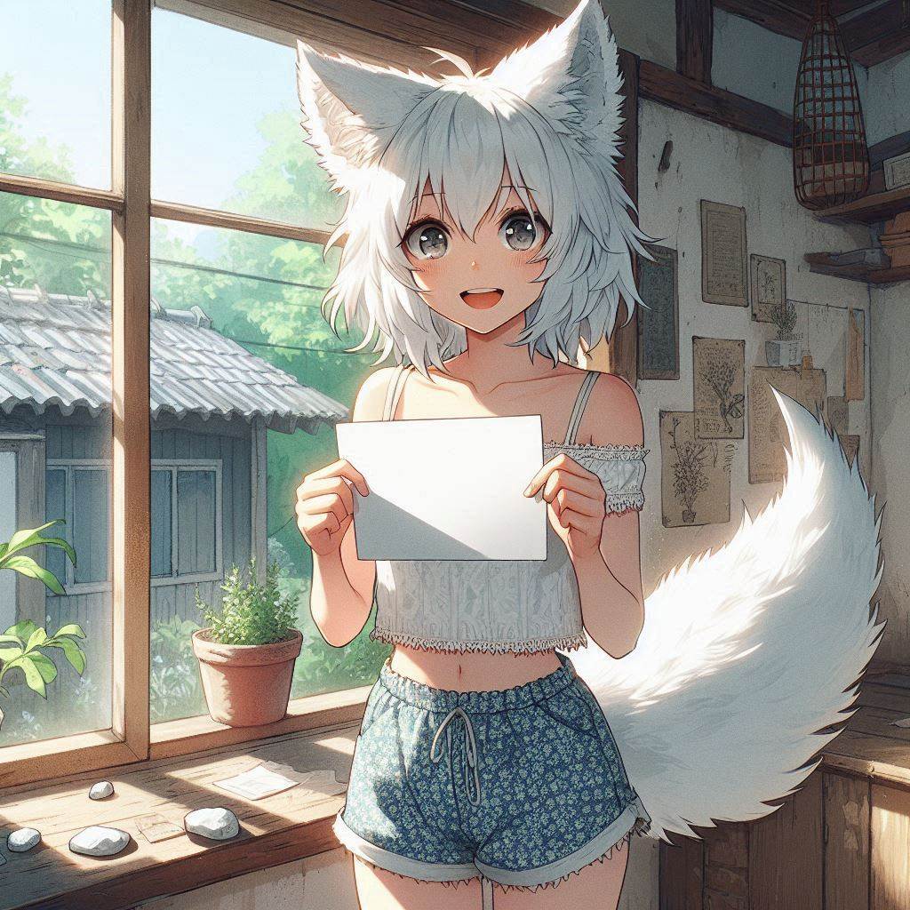 A good shot - My, Art, Neural network art, Animal ears, Anime art, Нейронные сети, Girls, Original character, Kitsune, Tail, The photo, Photo hunting, Nature, Ginger & White, Anime, Longpost