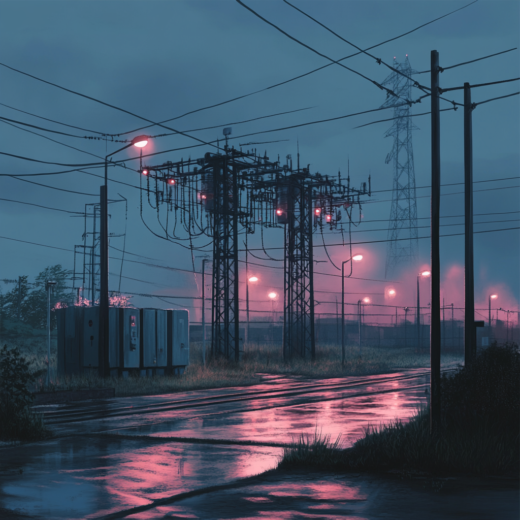 Electrical substation according to neural network - Нейронные сети, Canvas, Substation, Electricity, Longpost, Neural network art