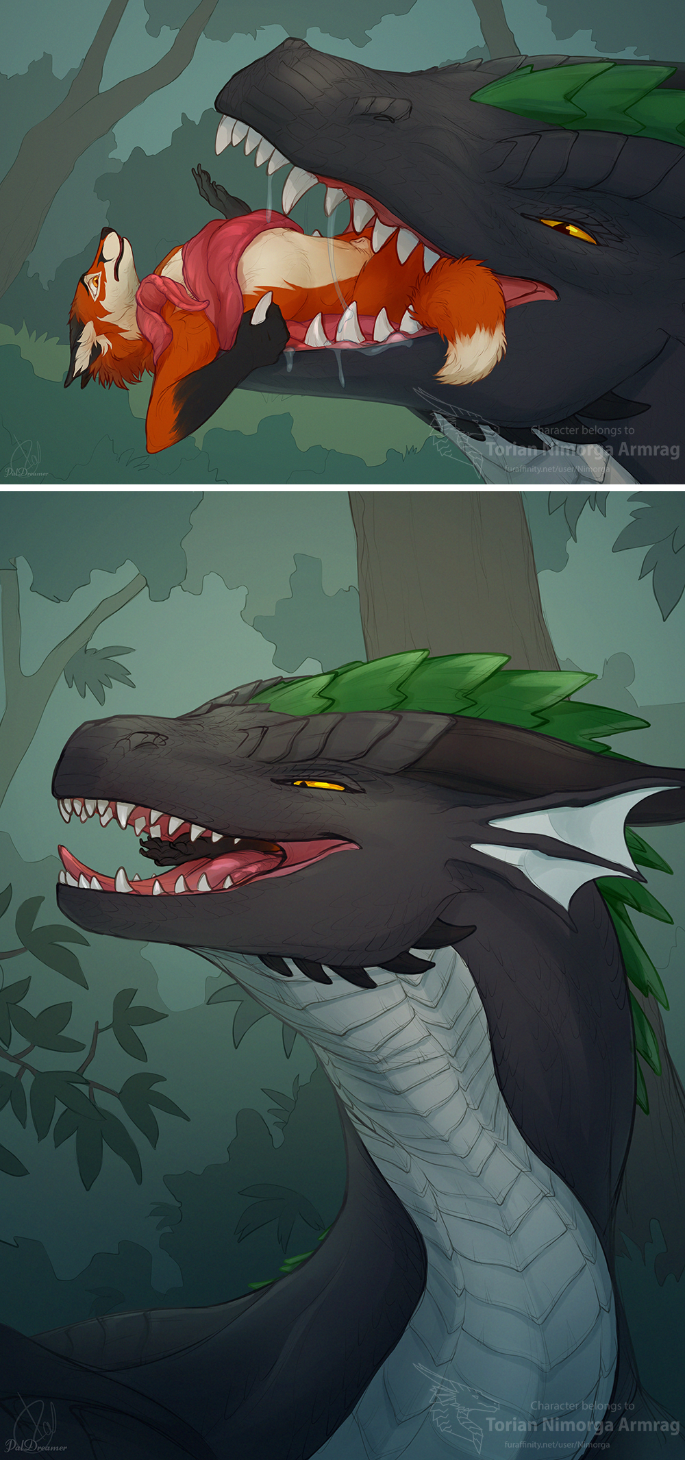 Good manners - Comics, The Dragon, Furry fox, Vore, Digital drawing, To fall, Language, Drooling, Dragon's mouth, Paldreamer, Longpost