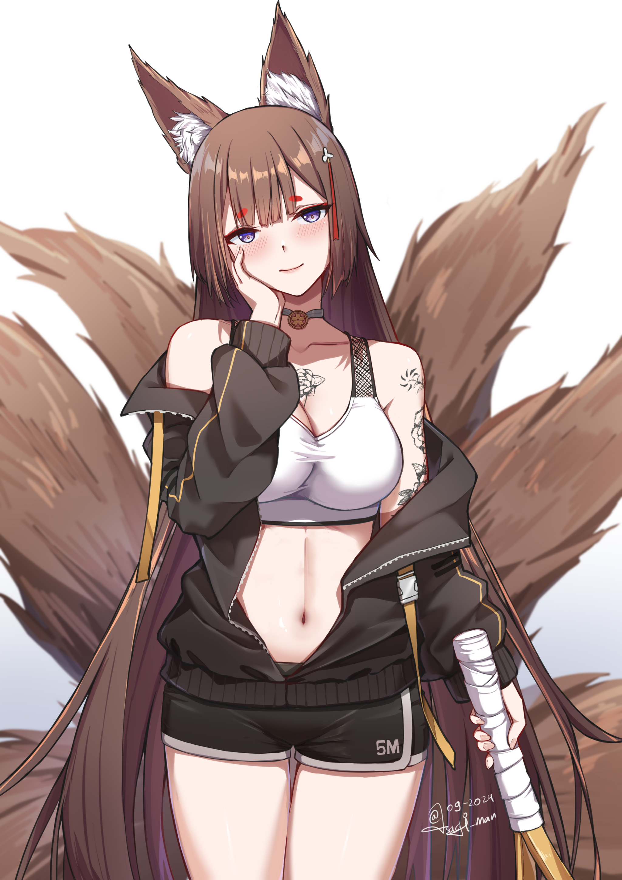 Amagi - Anime Art, Аниме, Azur Lane, Amagi, Animal Ears, Кицунэ, Хвост, Длиннопост