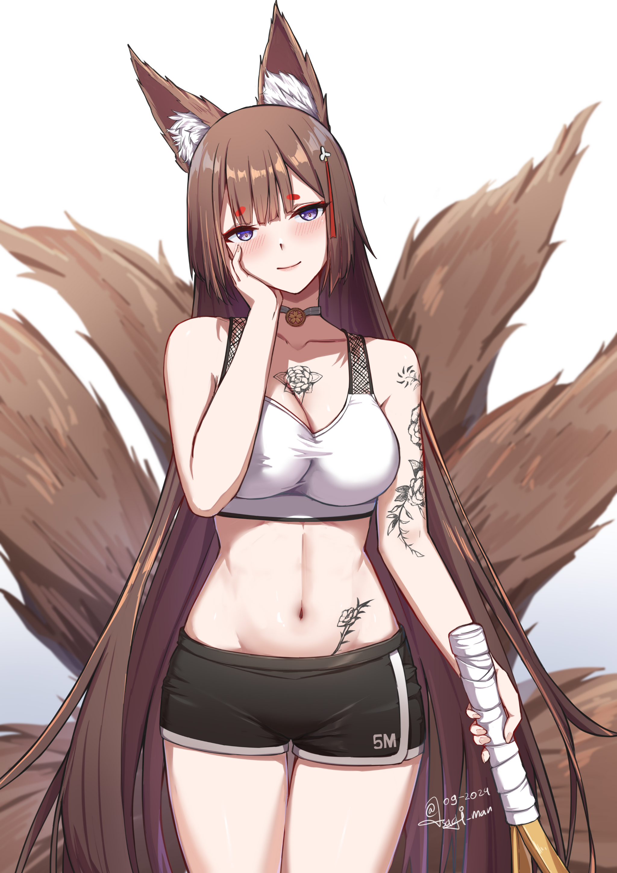 Amagi - Anime Art, Аниме, Azur Lane, Amagi, Animal Ears, Кицунэ, Хвост, Длиннопост