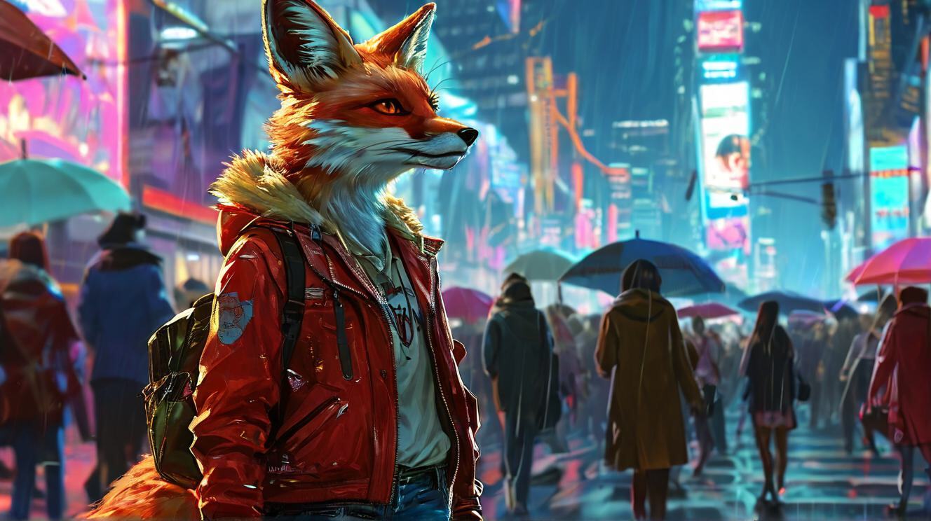 Furry art from Wolfmks #93 fox Cyberpunk 2077 - My, Art, Neural network art, Furry art, Furry, Art, Fox, Norman Rockwell