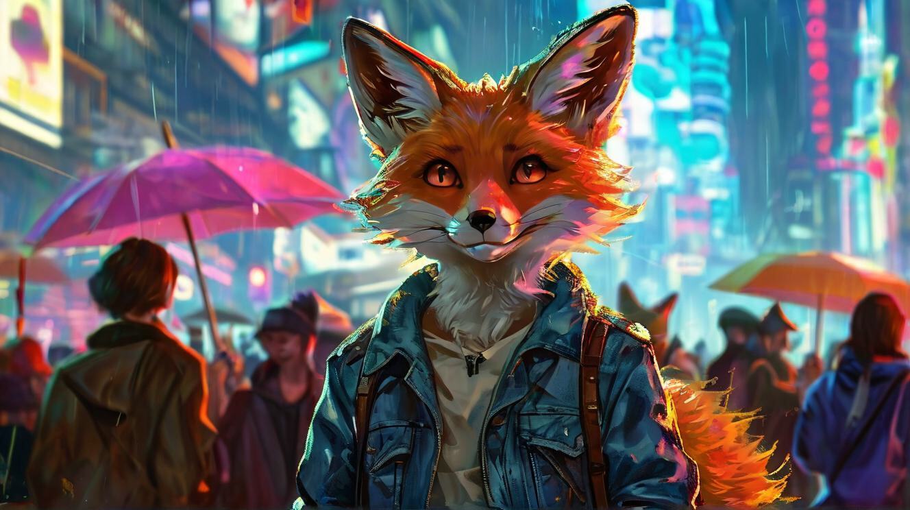 Furry art from Wolfmks #93 fox Cyberpunk 2077 - My, Art, Neural network art, Furry art, Furry, Art, Fox, Norman Rockwell