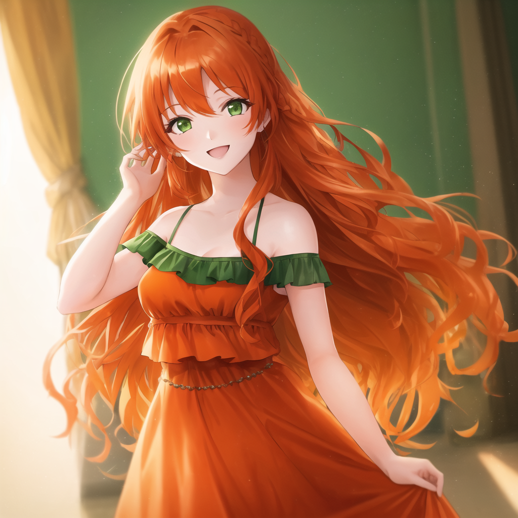 Fire girl - My, Anime, Anime art, Redheads, Stable diffusion, Longpost