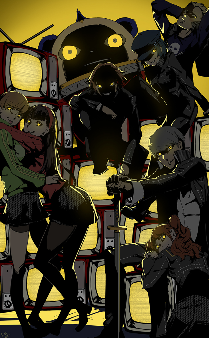 The shadows have won... - Club3, Art, Anime, Anime art, Persona, Persona 4, Game art, Amagi Yukiko, Chie Satonaka, Kujikawa Rise, Naoto Shirogane, Games