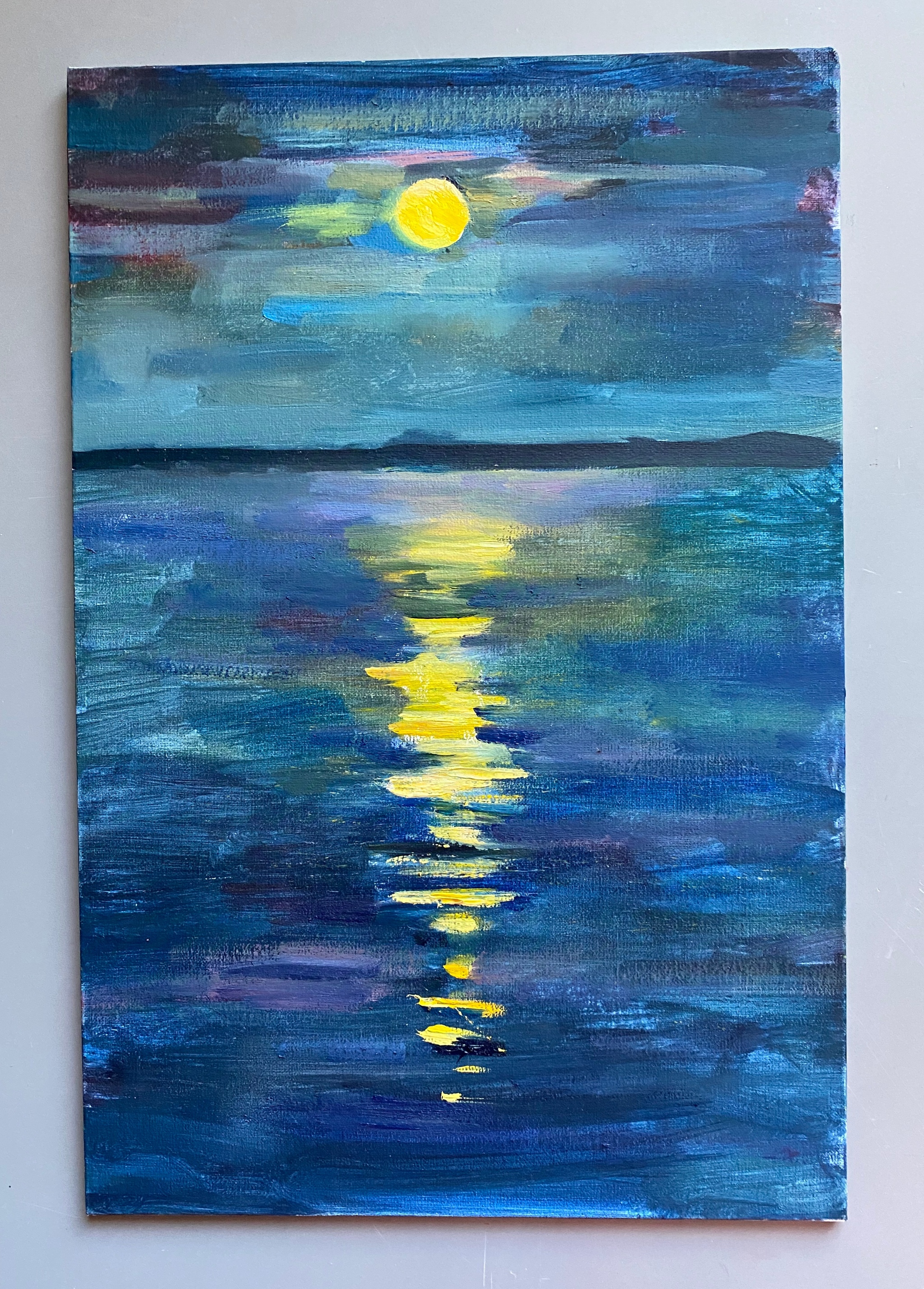 Karelia - My, Карелия, Luboff00, Full moon, Sunset, Oil painting, Longpost