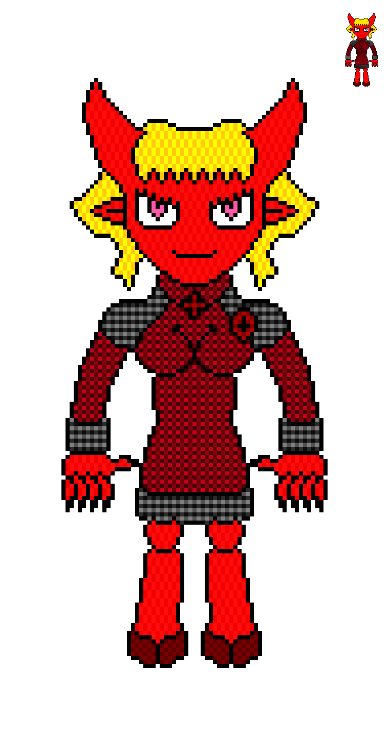 Psychiatrist Lyuda v01 (Demoness) - Моё, Pixel Art, Арт, Original Character, Девушки, Демон, Демонесса, Девушка с рогами, Близнецы, Сестры, Врачи, Психиатр