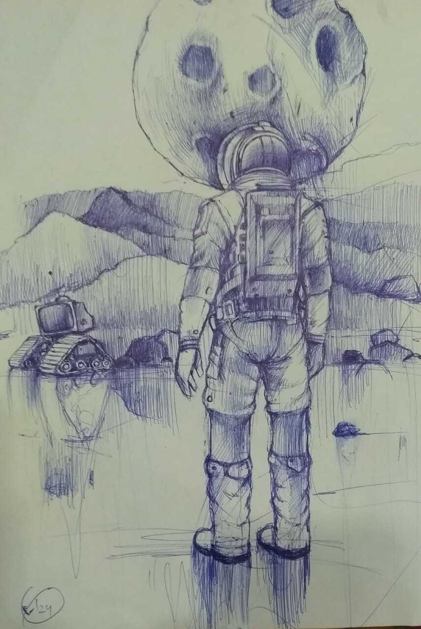 Spaceman - My, Drawing, Creation, Sketch, Pen drawing, Graphics