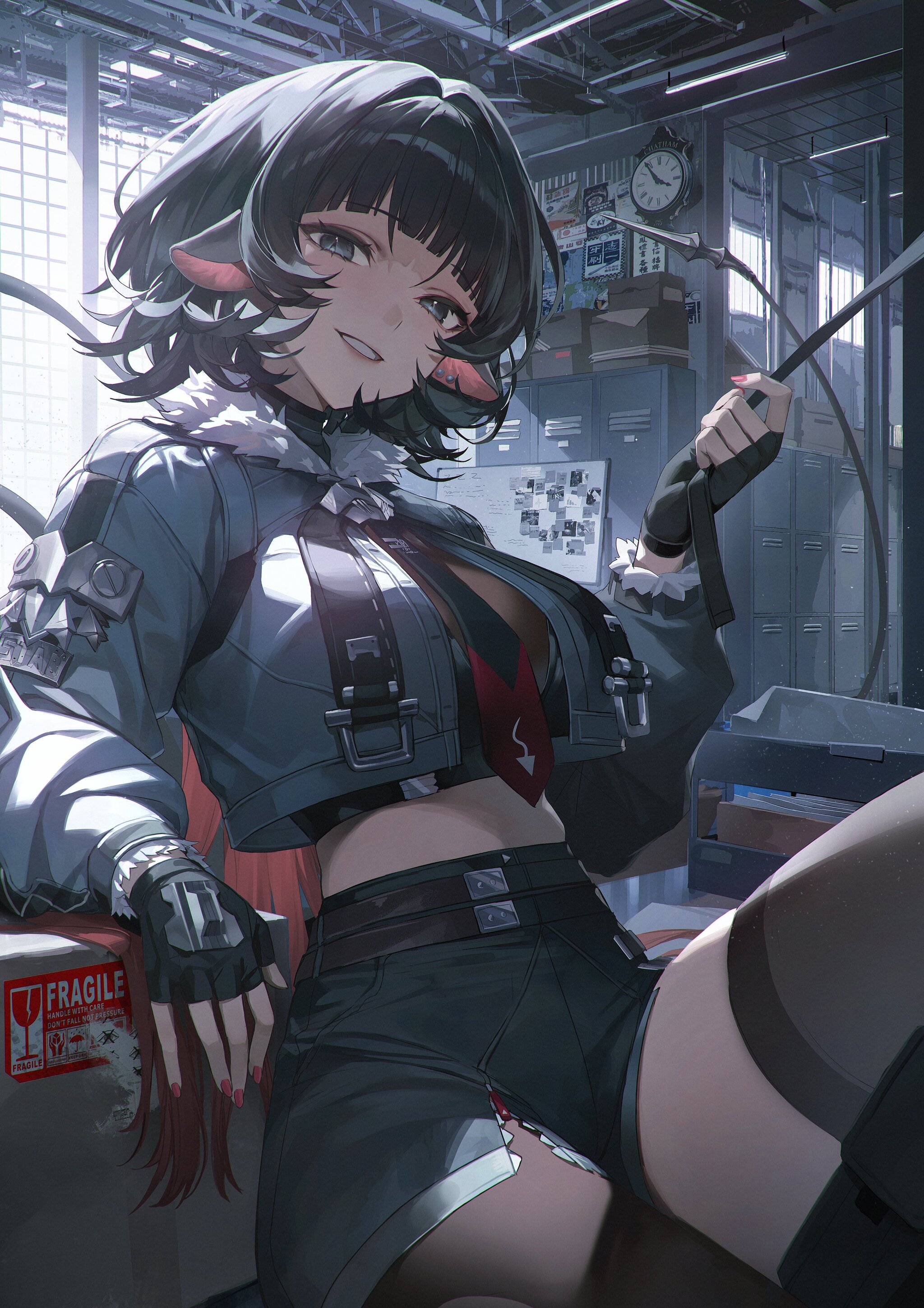 At the workplace - Anime art, Anime, Girls, Games, Zenless Zone Zero, Jane Doe (zzz), Shorts, Animal ears, Art