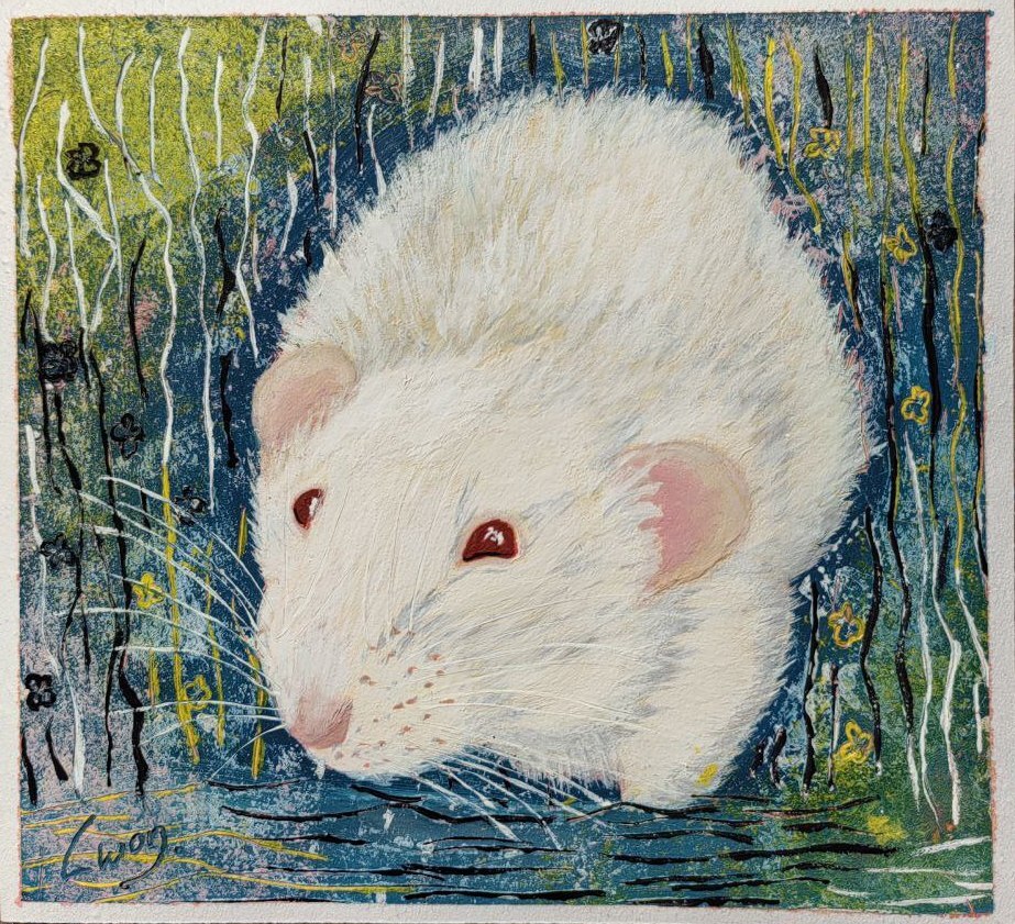 Portrait of a rat #4 I'm wandering around the swamp and plotting something - My, Drawing, Painting, Learning to draw, Beginner artist, Rat, Albino, Portrait by photo, Animalistics